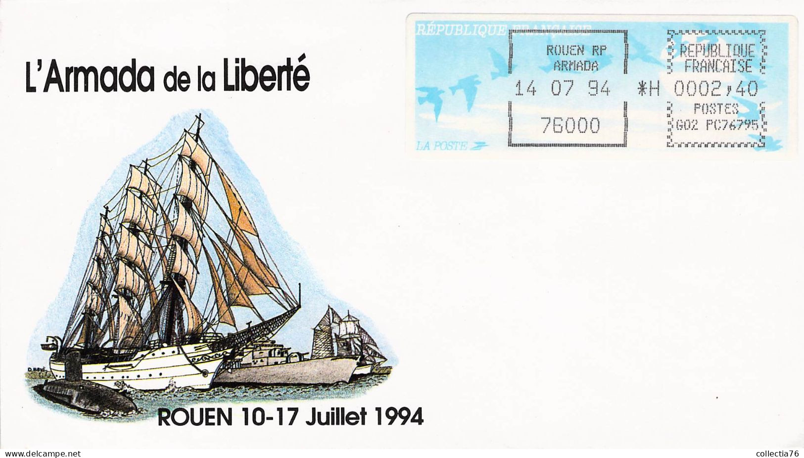 TIMBRES FRANCE MARCOPHILIE VIGNETTE ROUEN RP ARMADA 14 JUILLET 1994 SUR LETTRE - 1990 « Oiseaux De Jubert »