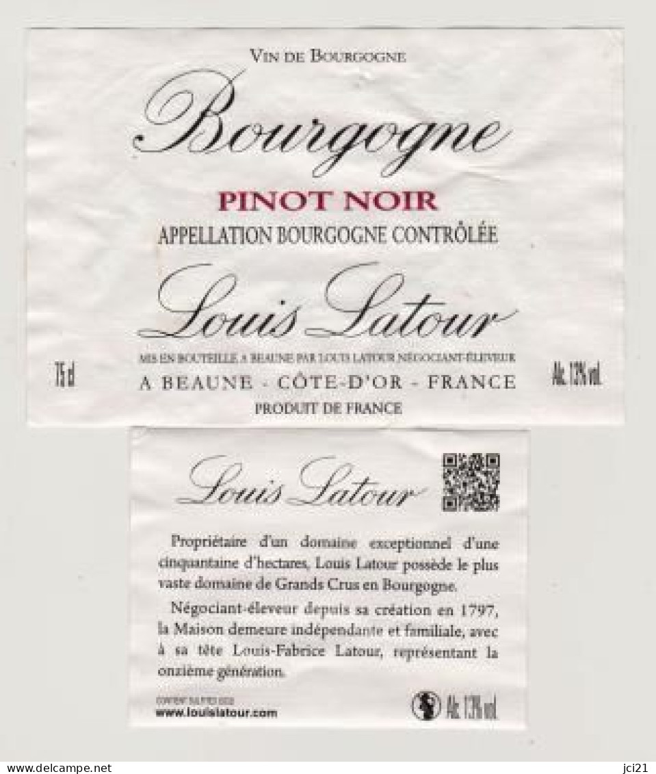 Etiquette  Et Contre étiquette " Bourgogne PINOT NOIR " Louis Latour Beaune (1542)_ev285 - Bourgogne