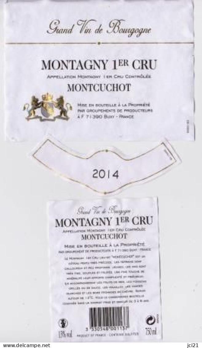 Etiquette Contre étiquette Et Millésime  " MONTAGNY 1er CRU " (Thème Blason Lions Couronnés) (2516)_ev97 - Bourgogne