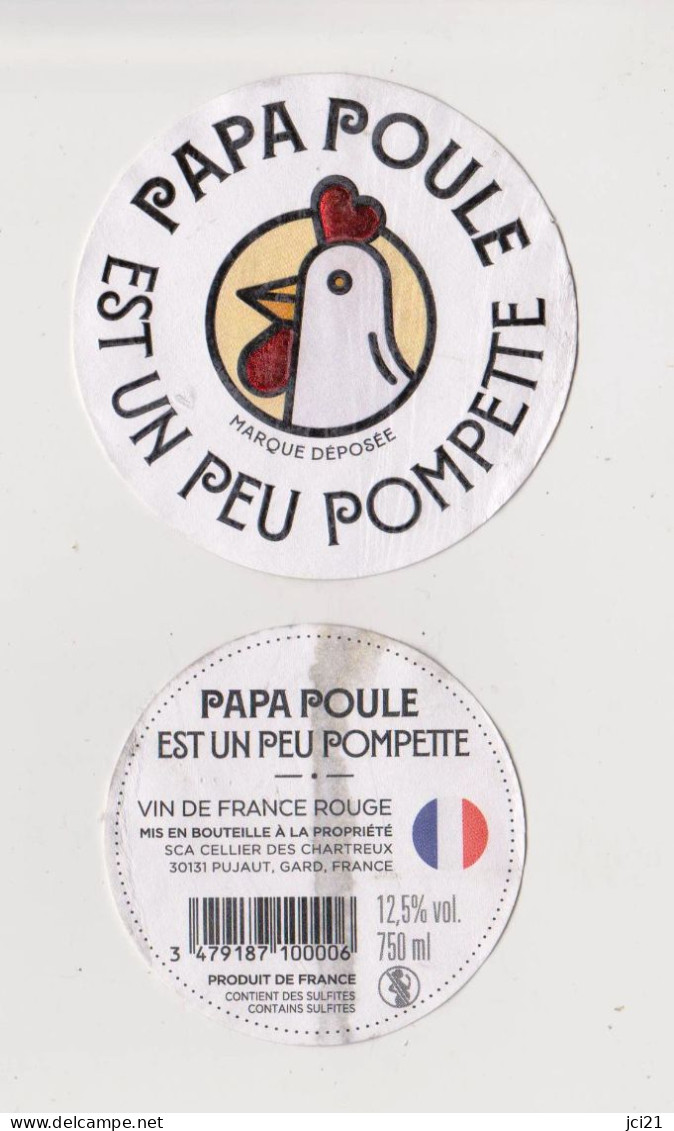 Etiquettes " PAPA POULE EST UN PEU POMPETTE " En Relief  (3241)_ev771 - Coqs