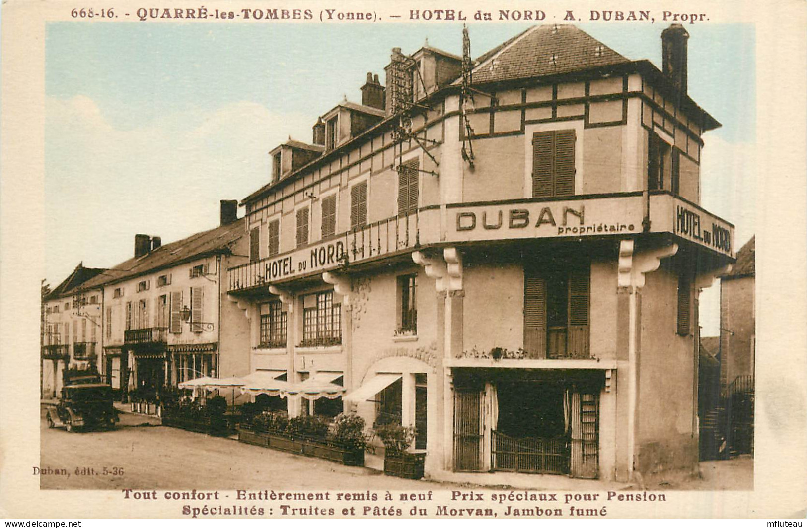 89* QUARRE LES TOMBES  Hotel Du  Nord        RL28,1661 - Quarre Les Tombes