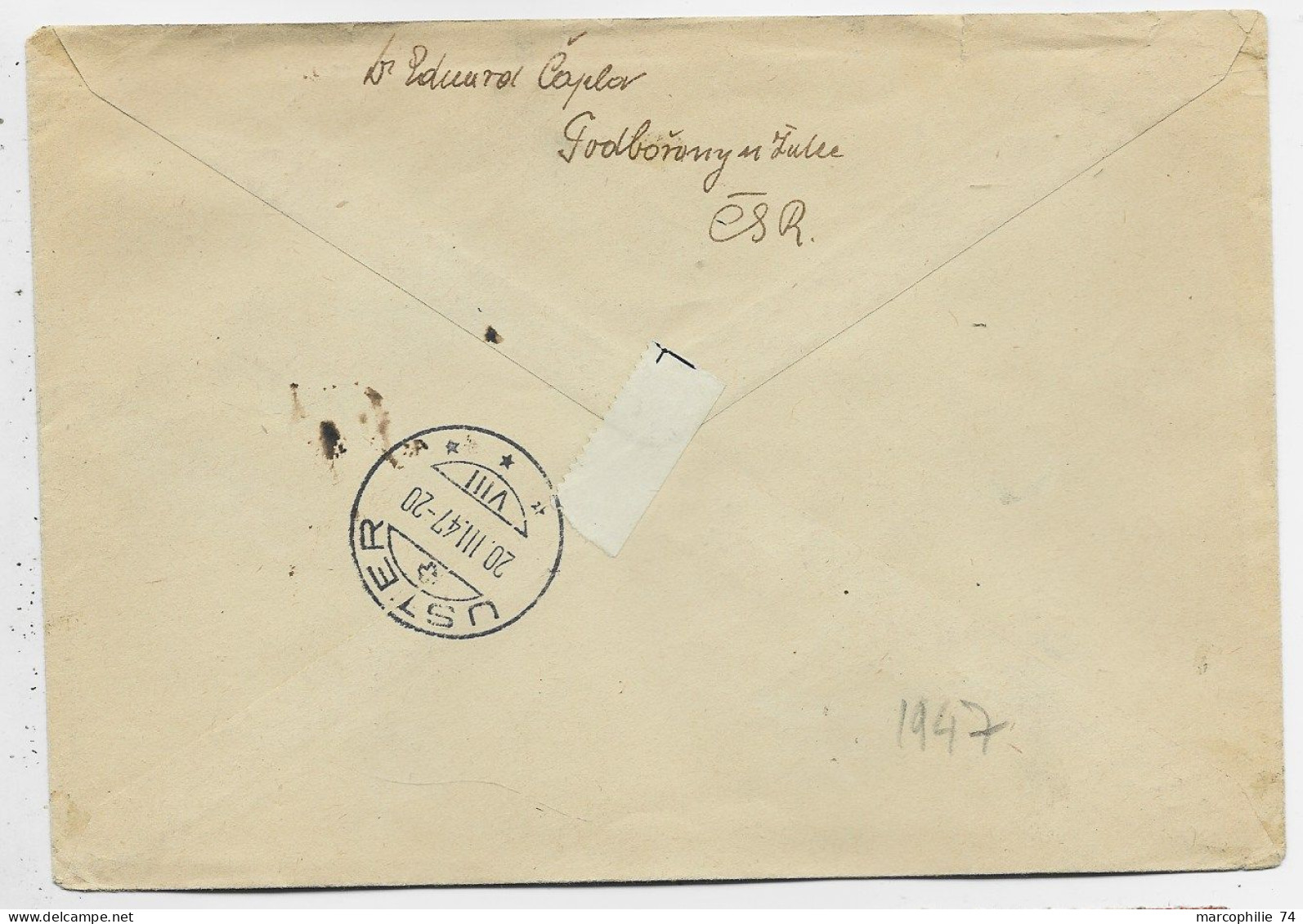 CESKOSLOVENKO DIVERS LETTRE COVER PODBORANY 1947  POUR SUISSE - Cartas & Documentos