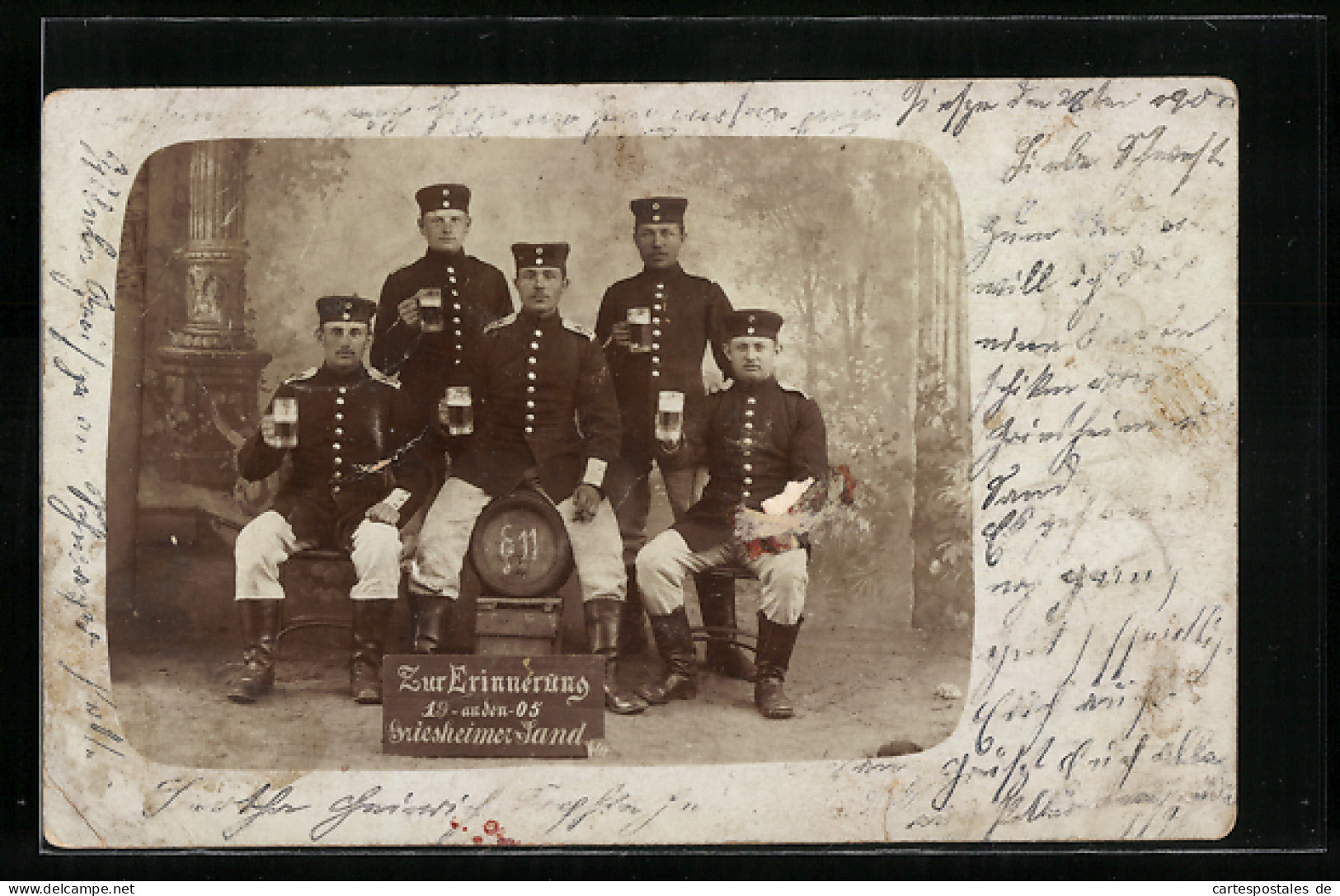 Foto-AK Griesheim, Soldaten Mit Biergläsern Aus Dem Jahr 1905, Griesheimer Sand  - Griesheim