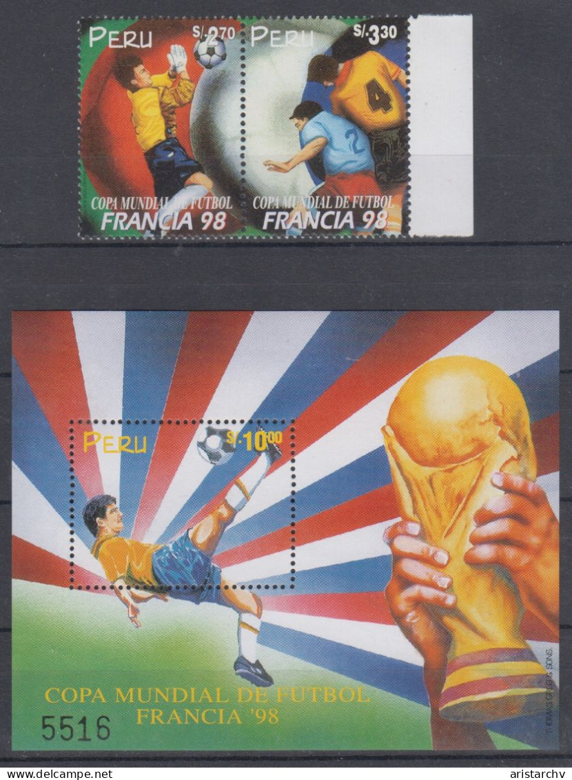 PERU 1998 FOOTBALL WORLD CUP S/SHEET AND 2 STAMPS - 1998 – Francia