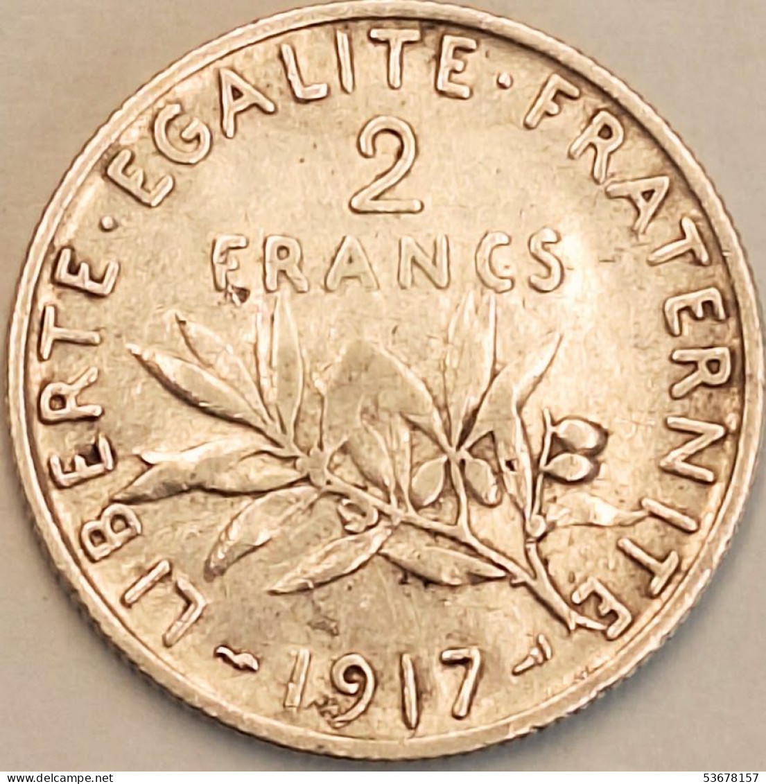 France - 2 Francs 1917, KM# 845.1, Silver (#4099) - 2 Francs