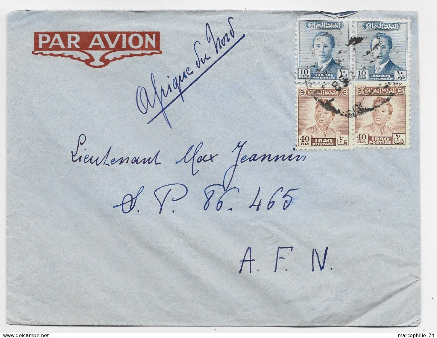 IRAQ 10FX2+40FX2 LETTRE COVER AVION 1958 TO MILITAIRE FRANCE AFN GUERRE ALGERIE - Irak