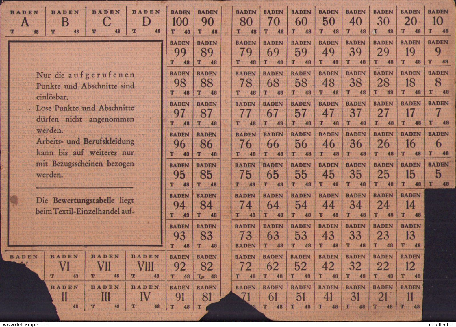 Allgemeine Textil-Punkkarte Für Frauen Nach Dem Vollendeten 20 Lebensjahr 1948 Radolfzell Germany Besatzungszone A2439N - Biglietti D'ingresso