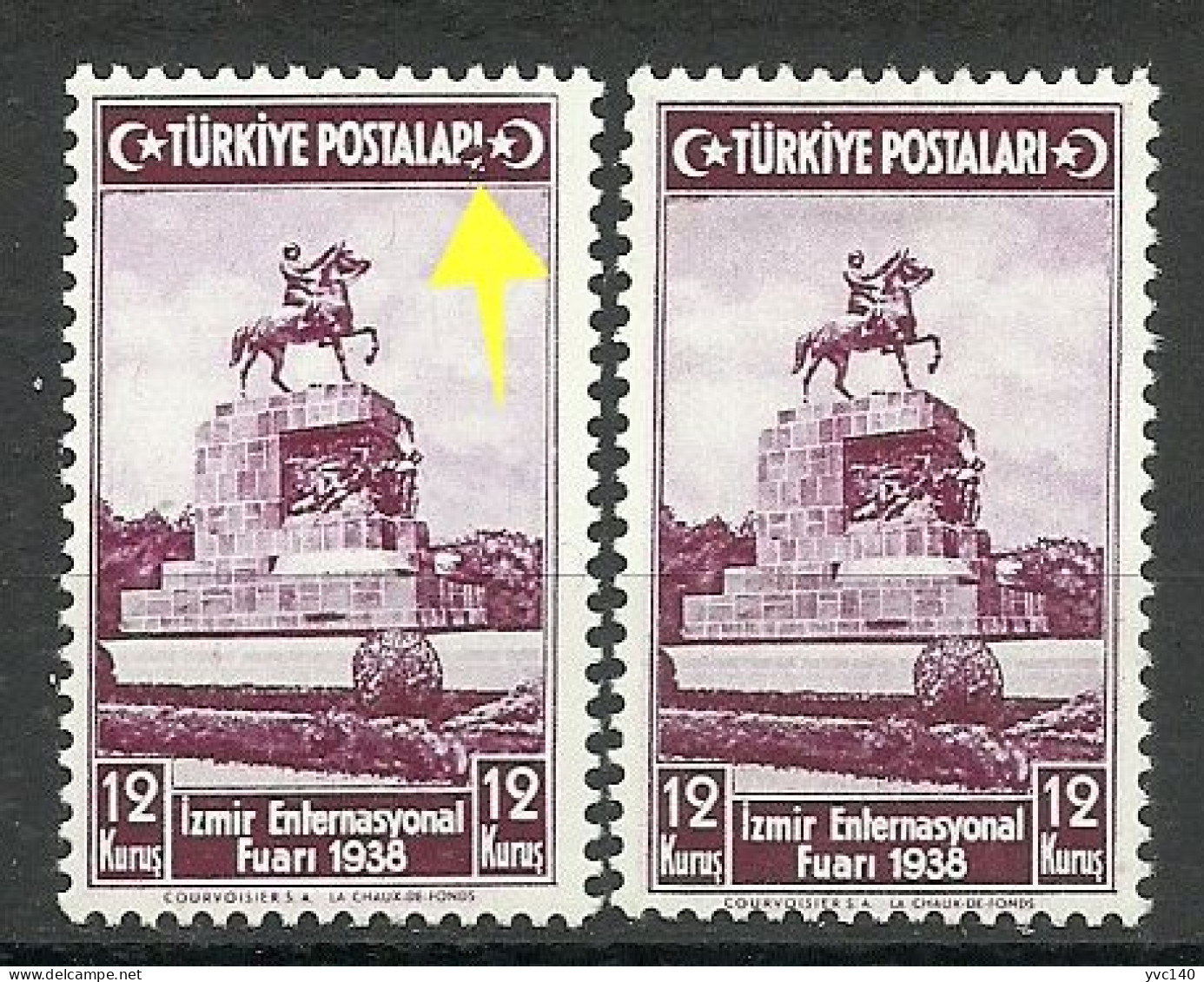 Turkey; 1938 Izmir International Fair 12 K. "Printing Stain" - Ongebruikt