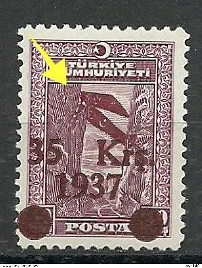 Turkey; 1937 Surcharged Airmail Stamp (2nd Issue) 35 K. ERROR "Missing Overprint" - Neufs