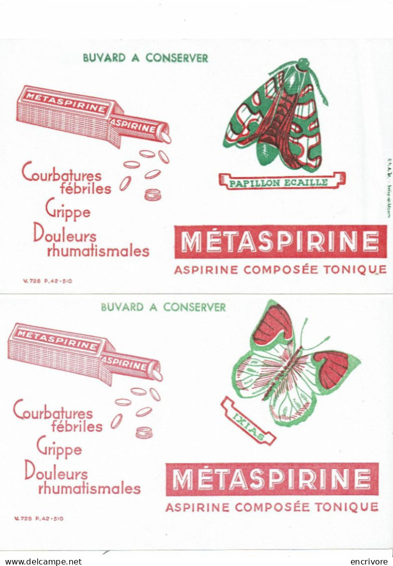 2 Buvard METASPIRINE Papillons Ixias Ecaille - Chemist's