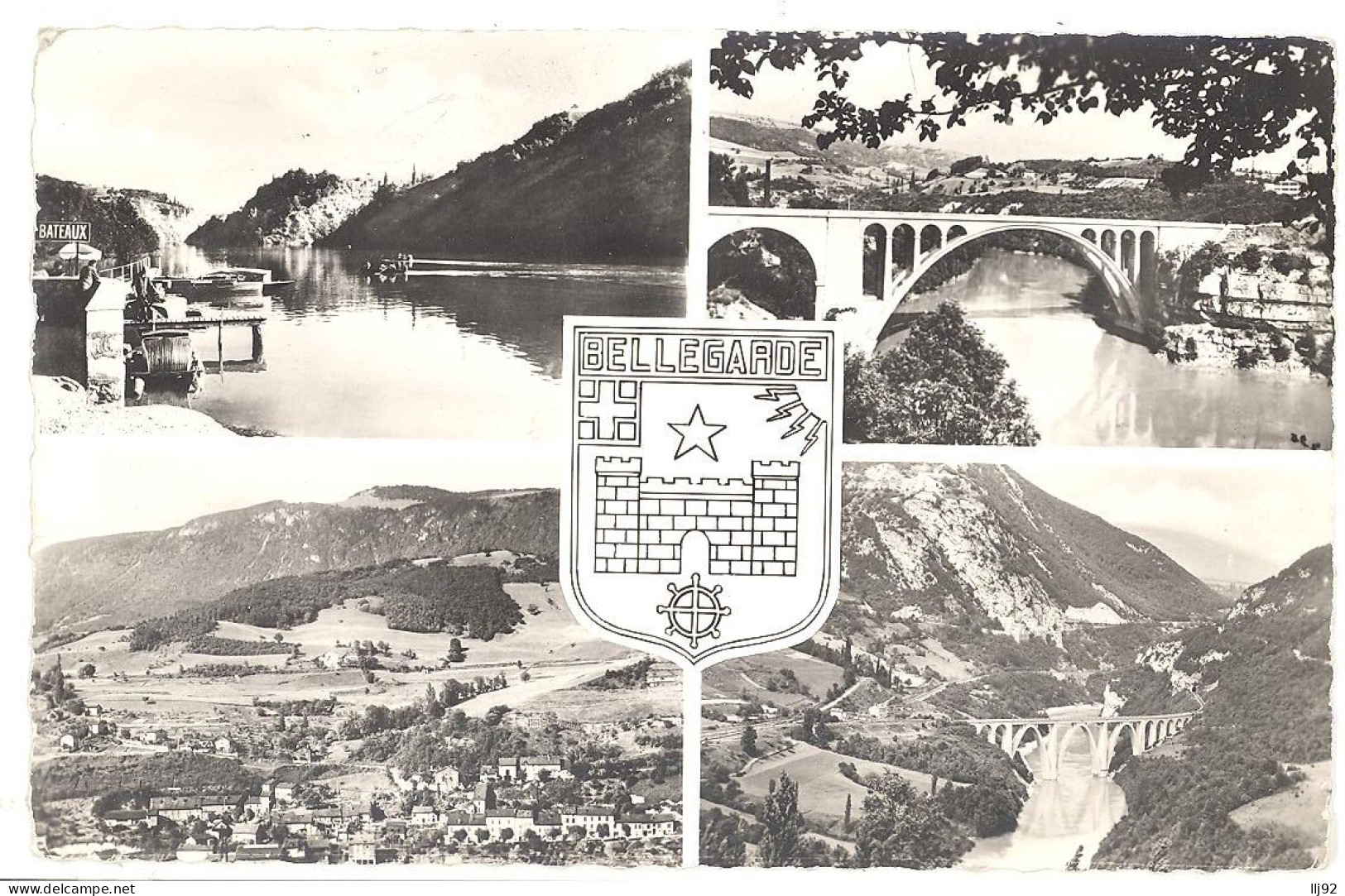 CPSM 01 - 73. BELLEGARDE - Le Lac, Le Pont Neuf, Le Sorgia, Le Viaduc - Multivues - Bellegarde-sur-Valserine