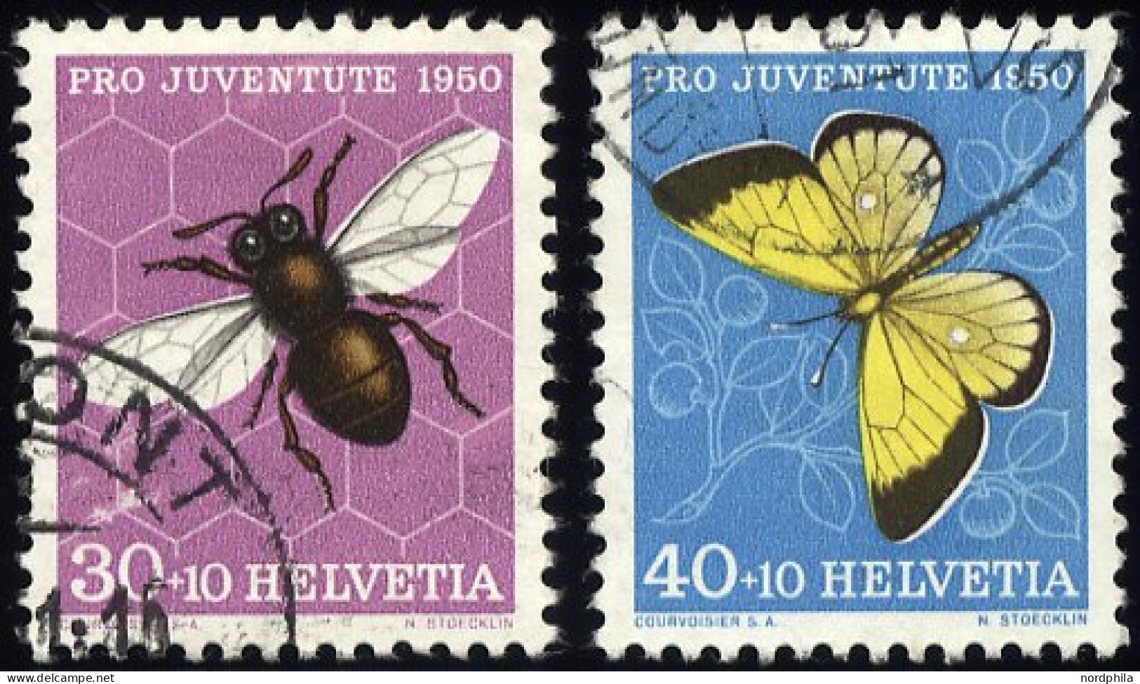 SCHWEIZ BUNDESPOST 553/4 O, 1950, 30 C. Honigbiene Und 40 C. Heufalter, 2 Prachtwerte, Mi. 36.- - Oblitérés