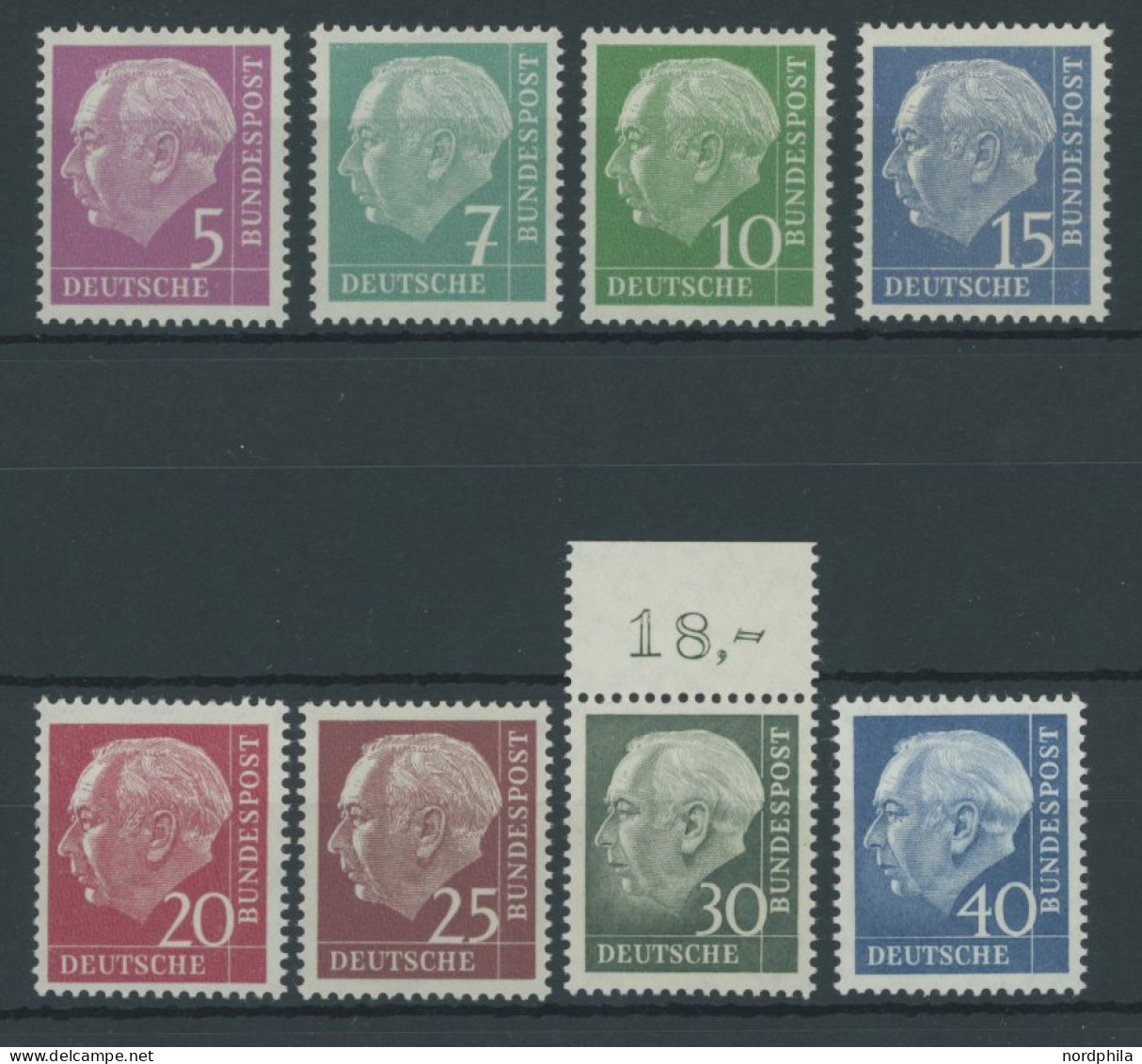 BUNDESREPUBLIK 179-260y **, 1960, Heuss Lumogen (8 Werte), Postfrischer Prachtsatz, Mi. 65.- - Neufs