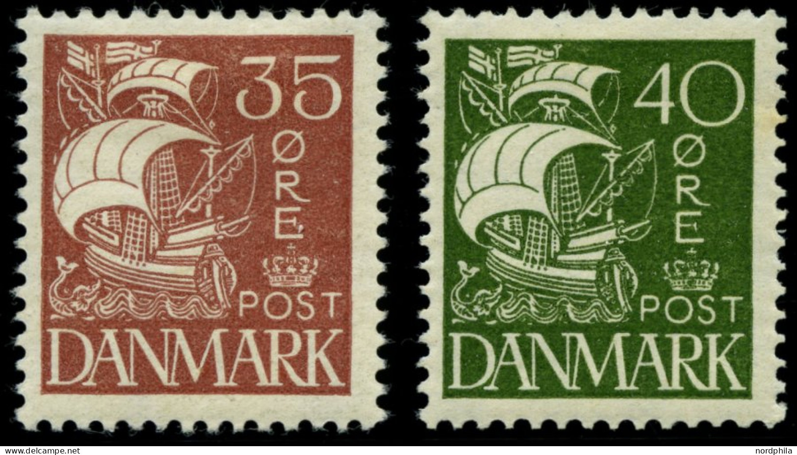 DÄNEMARK 172/3 *, 1927, 35 Ø Braunrosa Und 40 Ø Grün, Falzrest, 2 Prachtwerte - Gebruikt