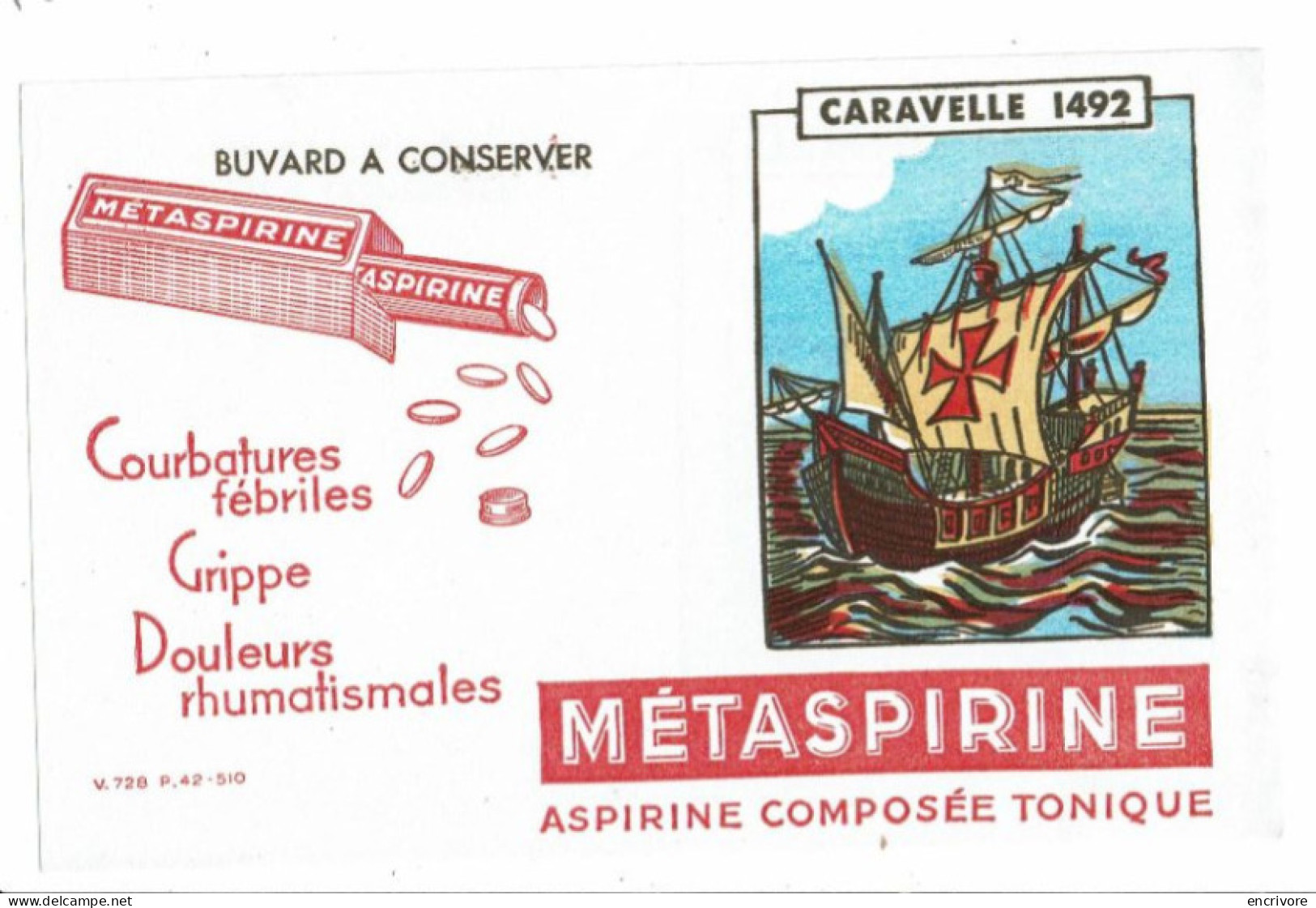 3 Buvard METASPIRINE Bateau Clipper 1830 Drakkar 843 Caravel 1492 - Drogheria