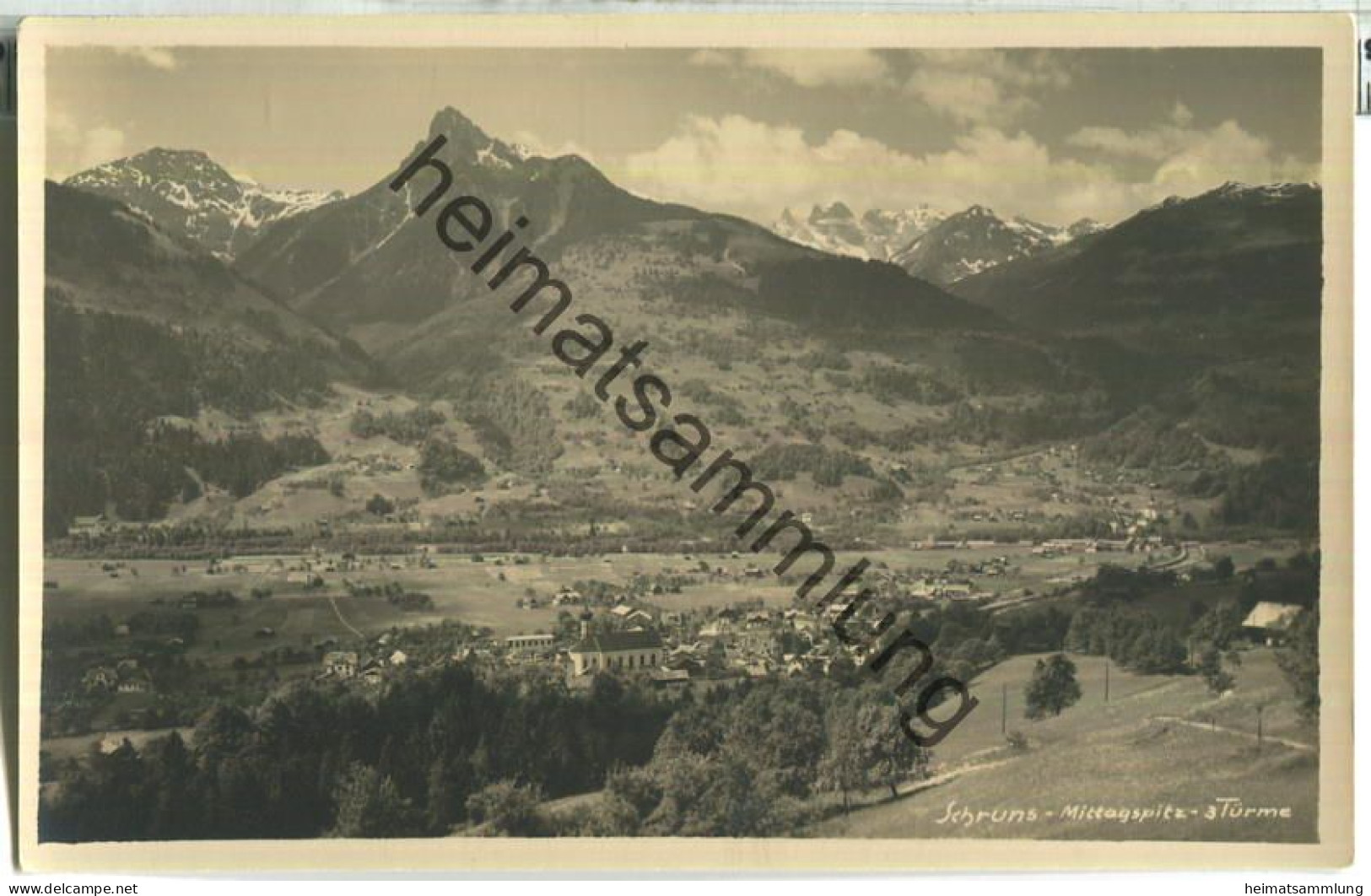 Schruns - Mittagspitze - Drei Türme - Foto-Ansichtskarte - Silvrettaverlag O. Steiner Schruns 1929 - Schruns