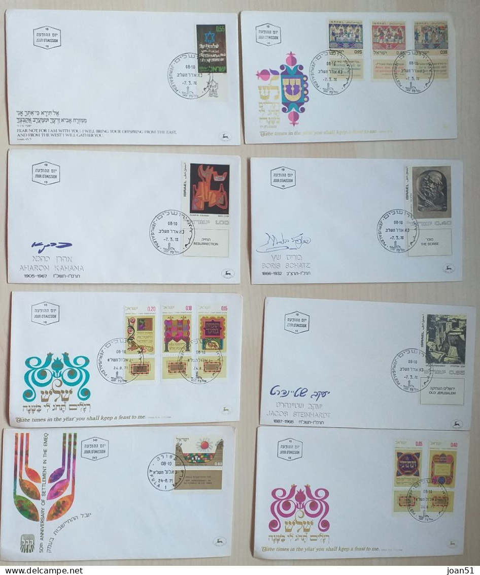 FDC LOT 8 LETTRES 1ER JOUR ISRAEL 1971 1972 - Ohne Zuordnung