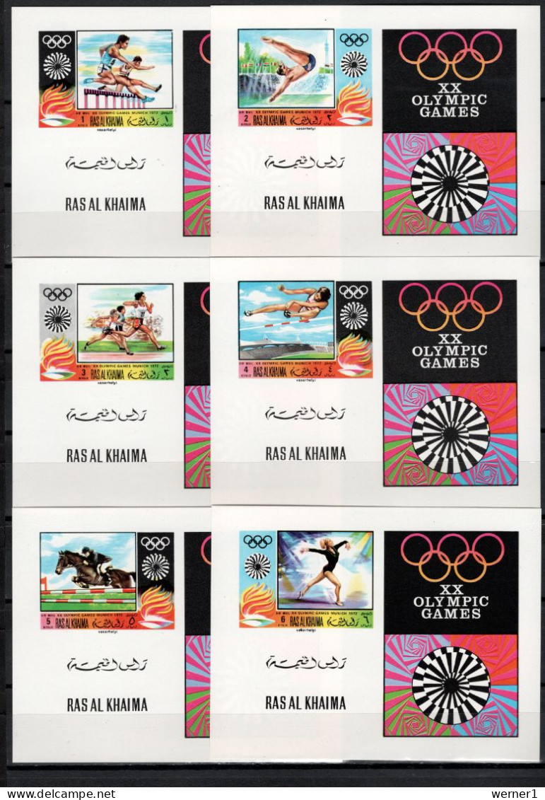 Ras Al Khaima 1970 Olympic Games Munich, Equestrian, Athletics Etc. Set Of 6 S/s Imperf. MNH - Summer 1972: Munich