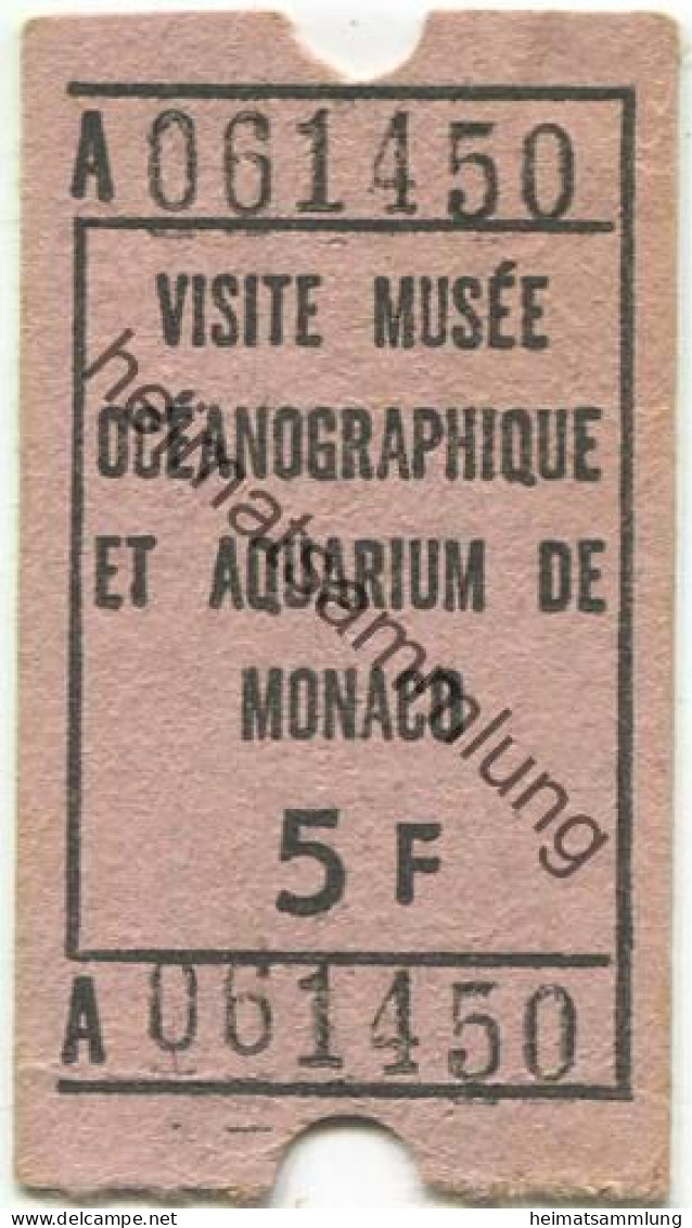 Monaco - Visite Musee Oceanographique Et Aquarium De Monaco - Eintrittskarte 5 F - Biglietti D'ingresso