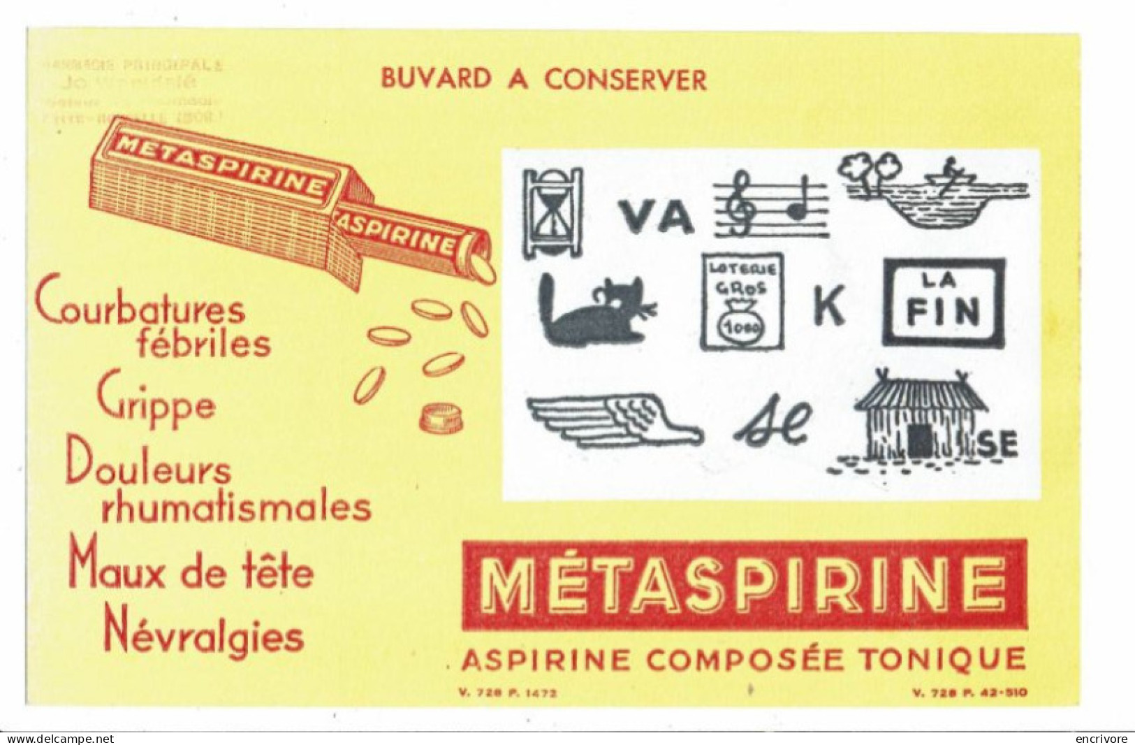 Buvard METASPIRINE Rébus Proverbe Tampon Pharmacie Waeldelé Petite Rosselle - Drogisterij En Apotheek