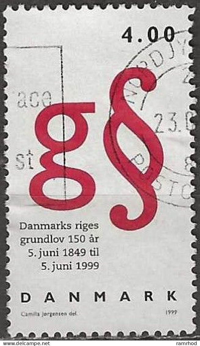 DENMARK 1999 150th Anniversary Of Danish Constitution - 4k 'g' And Paragraph Sign FU - Oblitérés