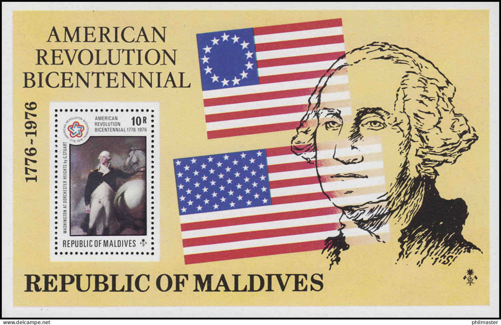 Malediven: Jahrestag Unabhängigkeit Der USA Washigton & Sternenbanner, Block ** - Unabhängigkeit USA