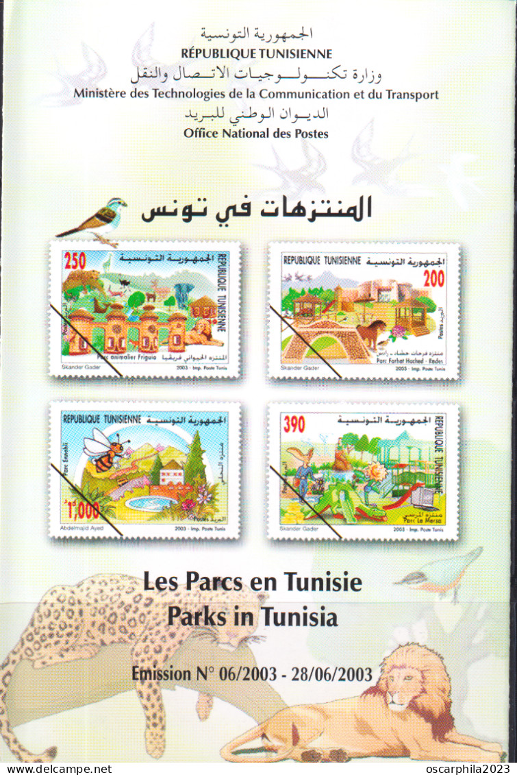 2003-Tunisie / Y&T 1483 -- 1486 - Les Parcs En Tunisie Faune ;  Prospectus - Elefanten