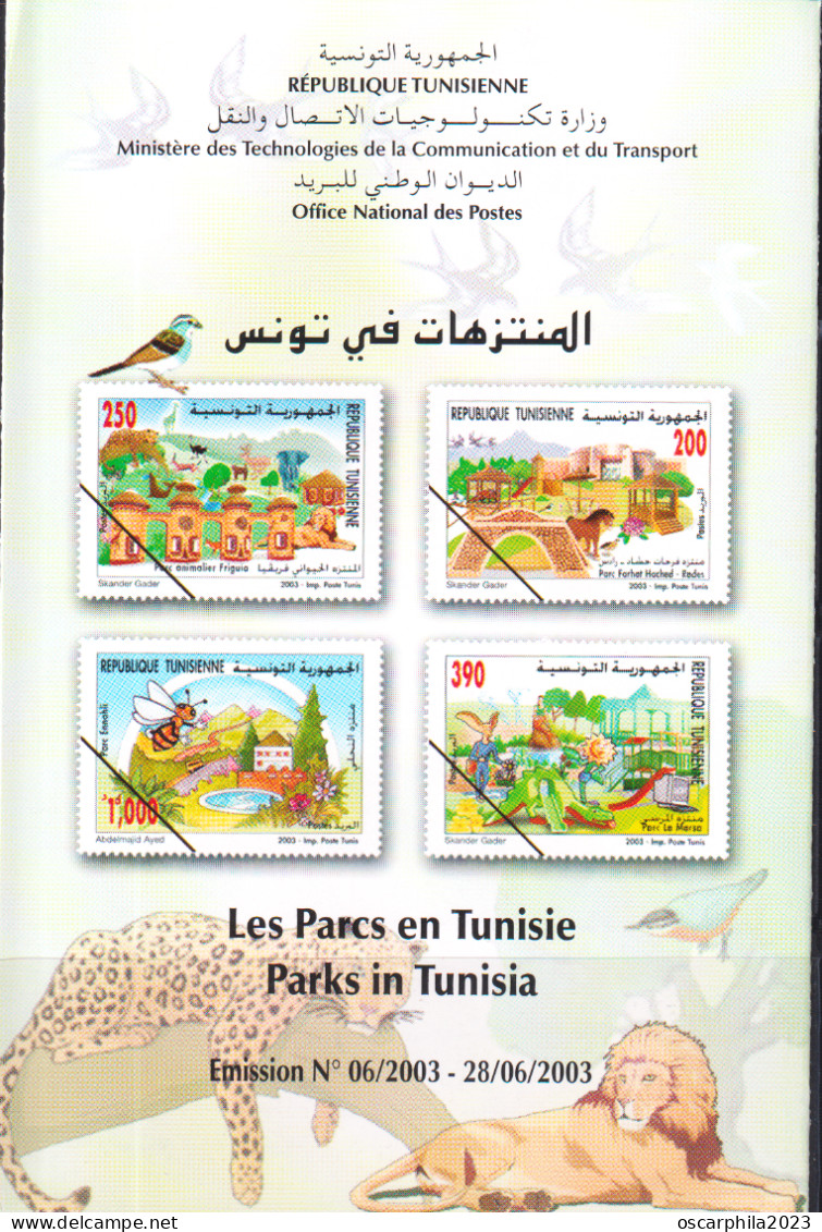 2003-Tunisie / Y&T 1483 -- 1486 - Les Parcs En Tunisie Faune ;  Prospectus - Elefantes