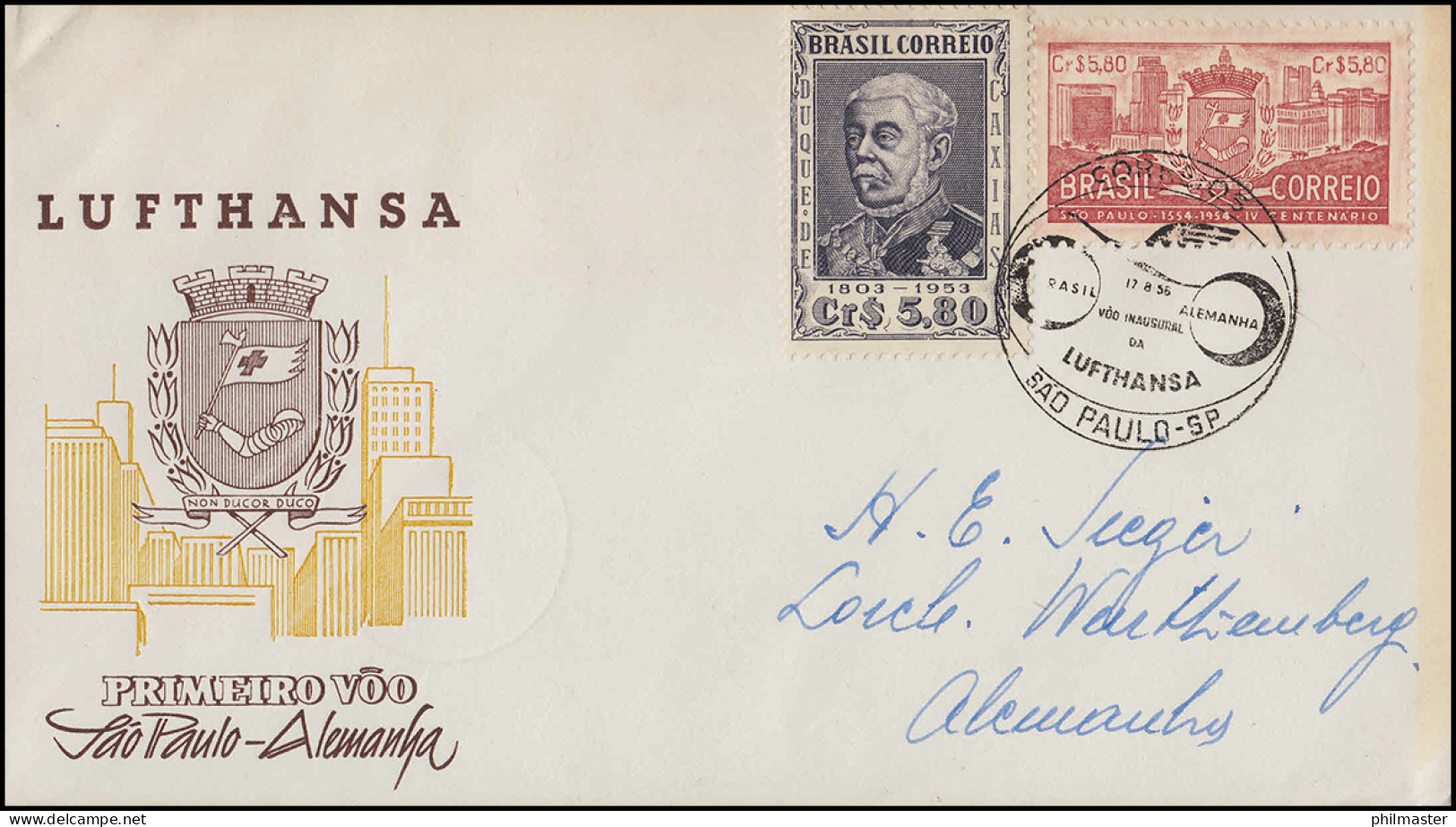 Eröffnungsflug Lufthansa Sao Paulo - Alemanha, Sao Paulo 17.8.56/ FFM 17.8.56 - First Flight Covers