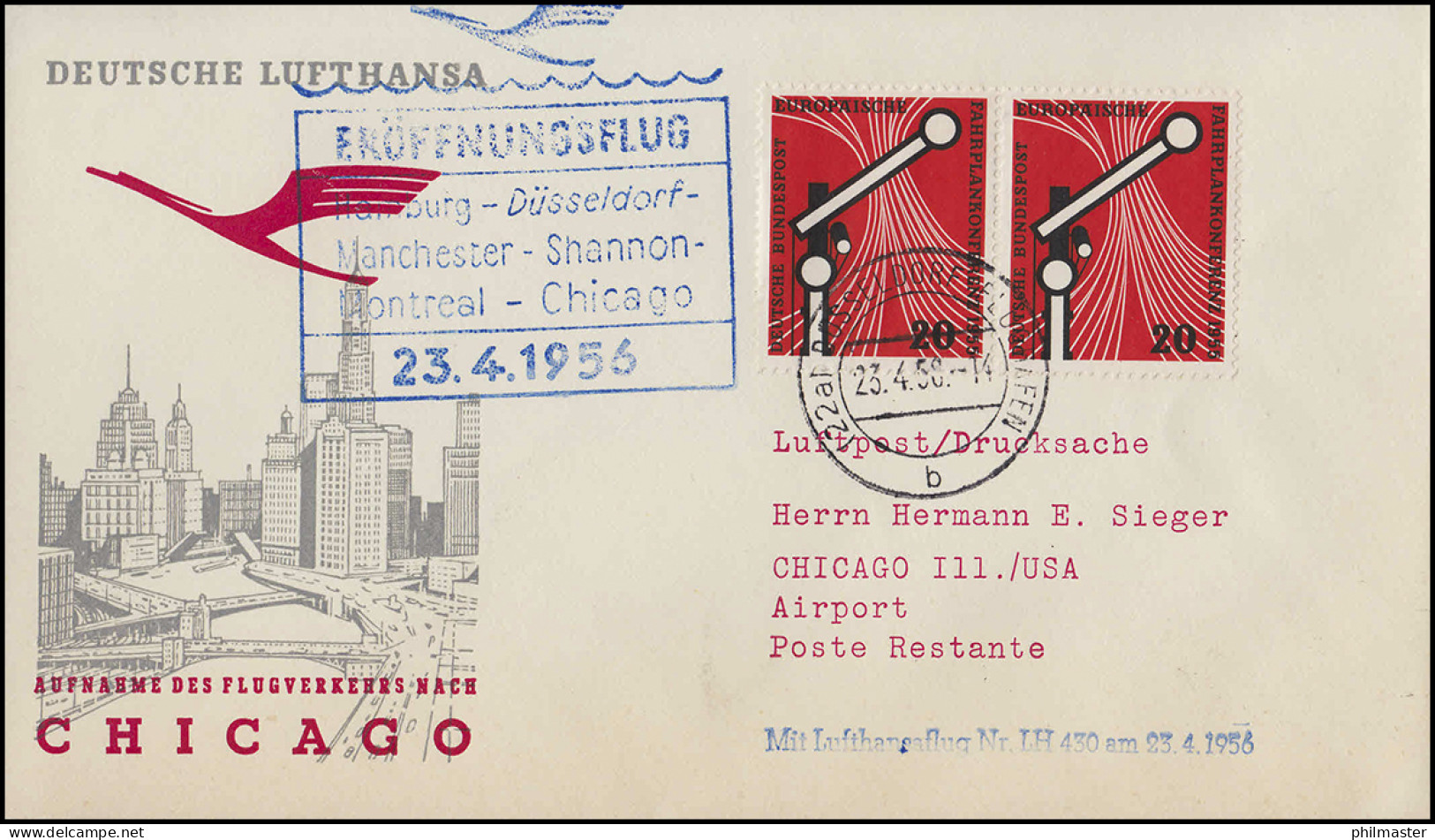 Eröffnungsflug Lufthansa LH 430 Chicago, Düsseldorf 23.4.1956 / Chicago 24.5.56 - Premiers Vols