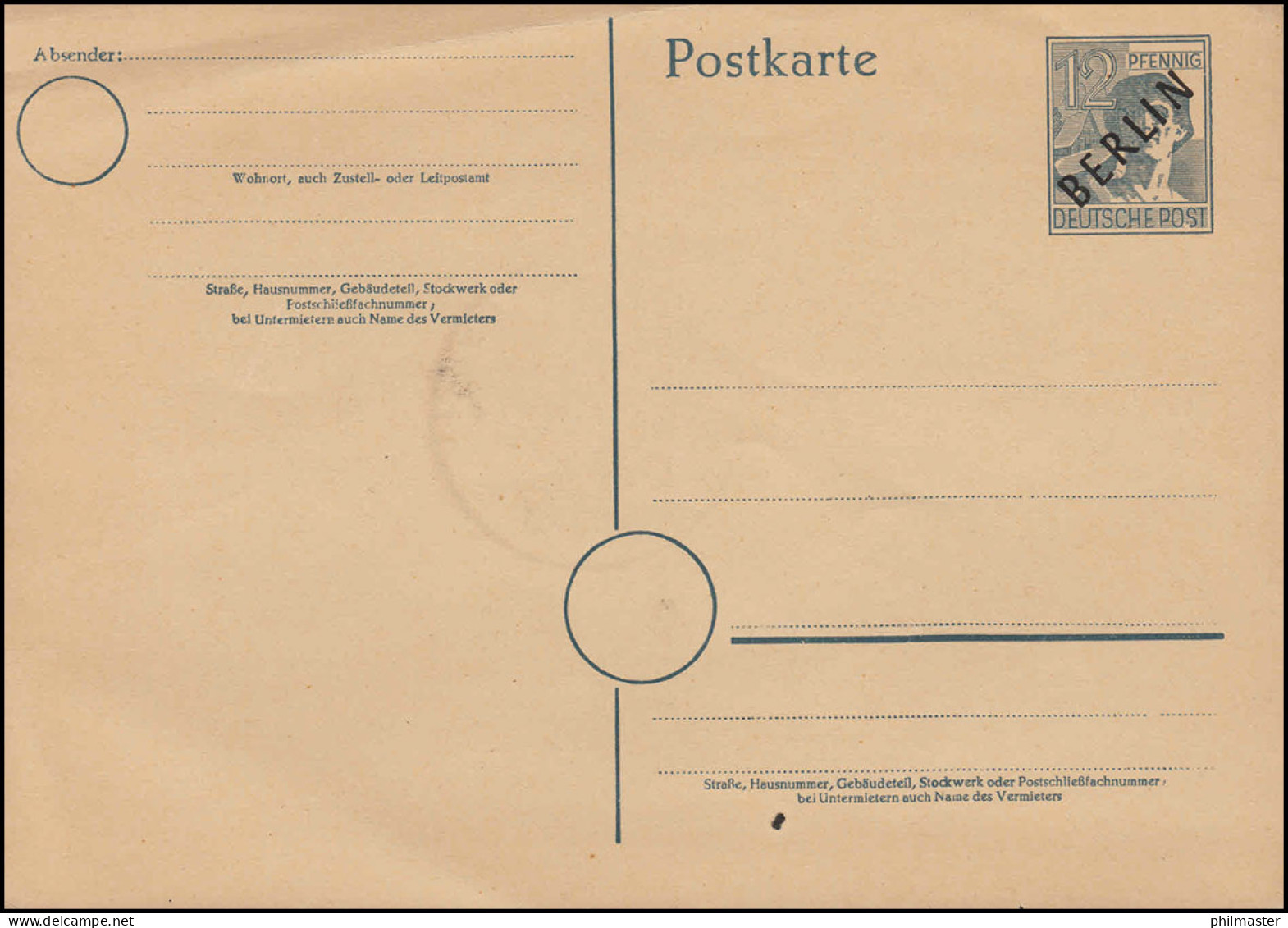 Sonderpostkarte P 2d Schwarzaufdruck BERLIN Auf 12 Pf., Ungebraucht / Rs. SSt - Andere & Zonder Classificatie
