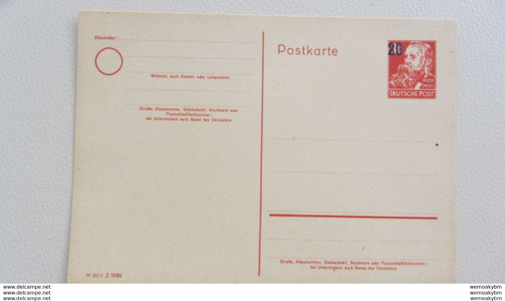 DDR: Ganzsachen-Karte Mit 20 Auf 30 Pfg Fr. Engels Ungebraucht - Feinste Erhaltung  Dv: M 301/Z 7085  Knr: P 42 B - Postkarten - Ungebraucht