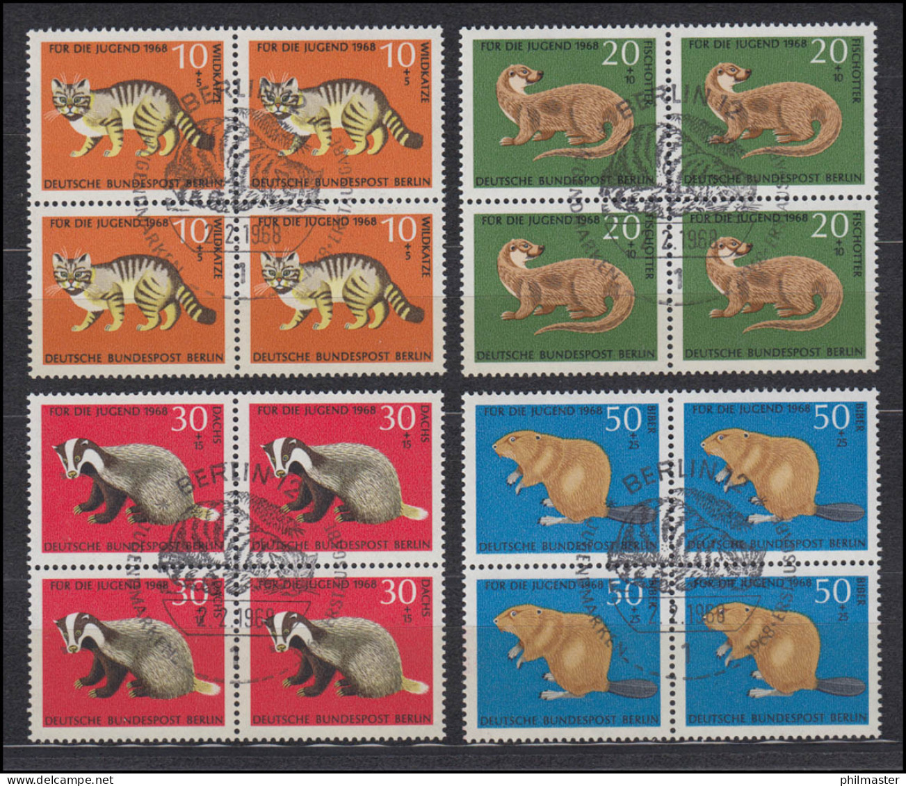 316-319 Vom Aussterben Bedrohte Tiere: Viererblock-Satz Zentrische ESSt BERLIN - Used Stamps