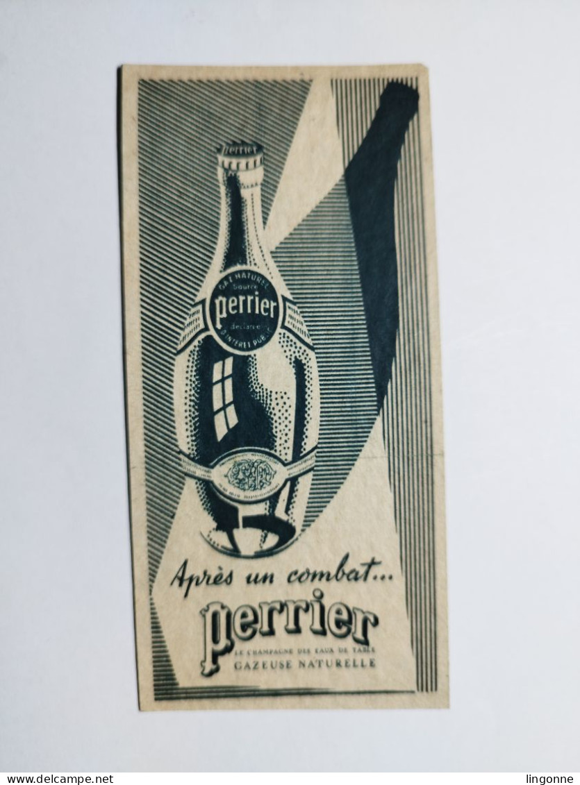 1948 Cartonnage Publicitaire Après Un Combat... PERRIER Le Champagne Des Eaux De Table GAZEUSE NATURELLE  6 X 13 Cm Env - Perrier