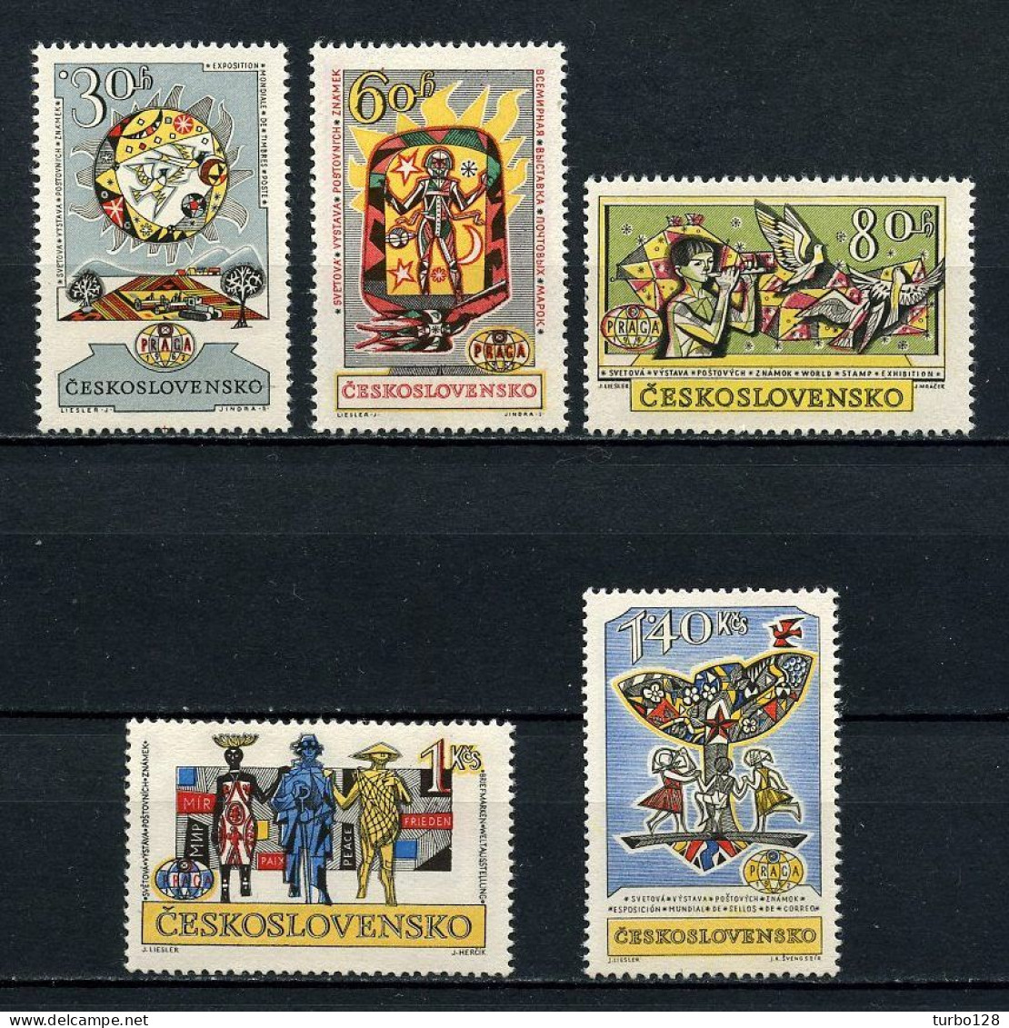 TCHECOSLOVAQUIE 1962 N° 1230/1234 ** Neufs MNH  TTB C 25 € Praga Allégories Astronautique Paix Oiseaux Birds - Unused Stamps