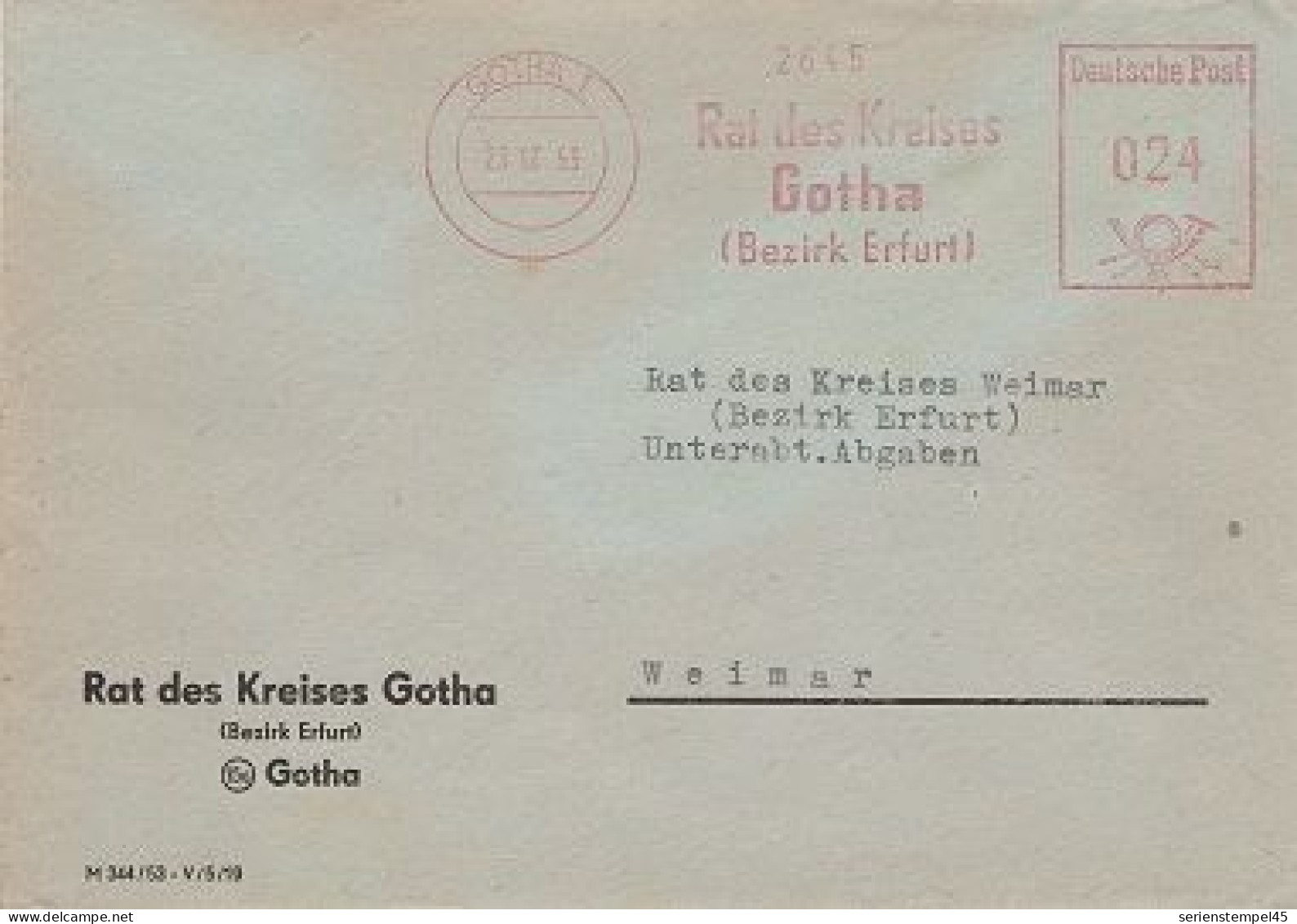 DDR Brief Mit Freistempel Gotha 1953 Rot Rat Des Kreises Gotha Bezirk Erfurt - Macchine Per Obliterare (EMA)