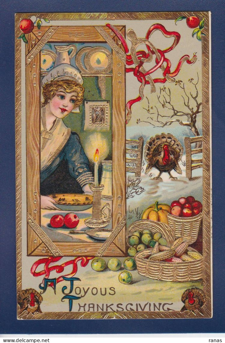 CPA Thanksgiving Fantaisie Fête Gaufrée Embossed écrite Femme Woman - Thanksgiving