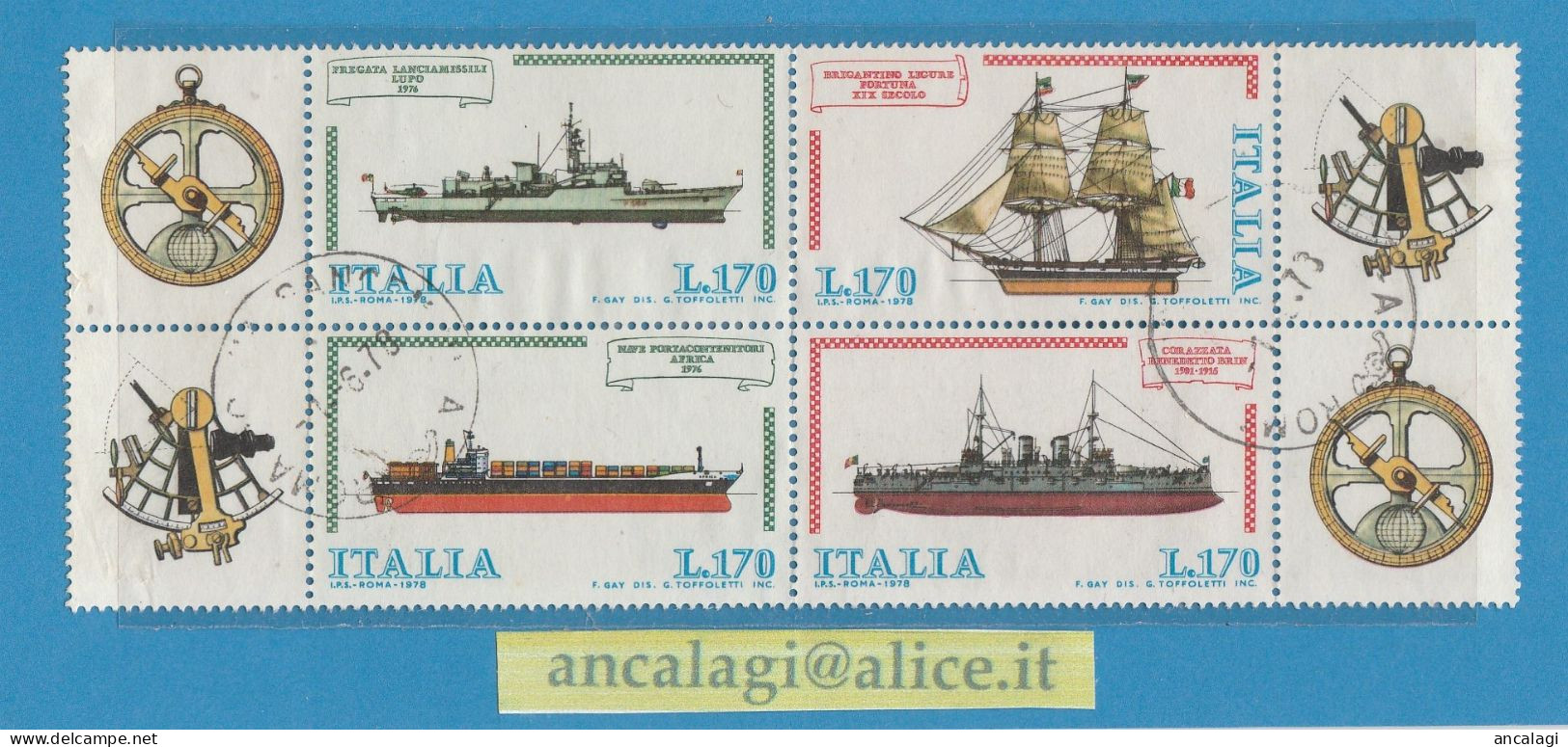 USATI ITALIA 1978 - Ref.0391 "COSTRUZIONI NAVALI ITALIANE" Blocco Di 4 Val. Con Doppie Appendici - - 1971-80: Used