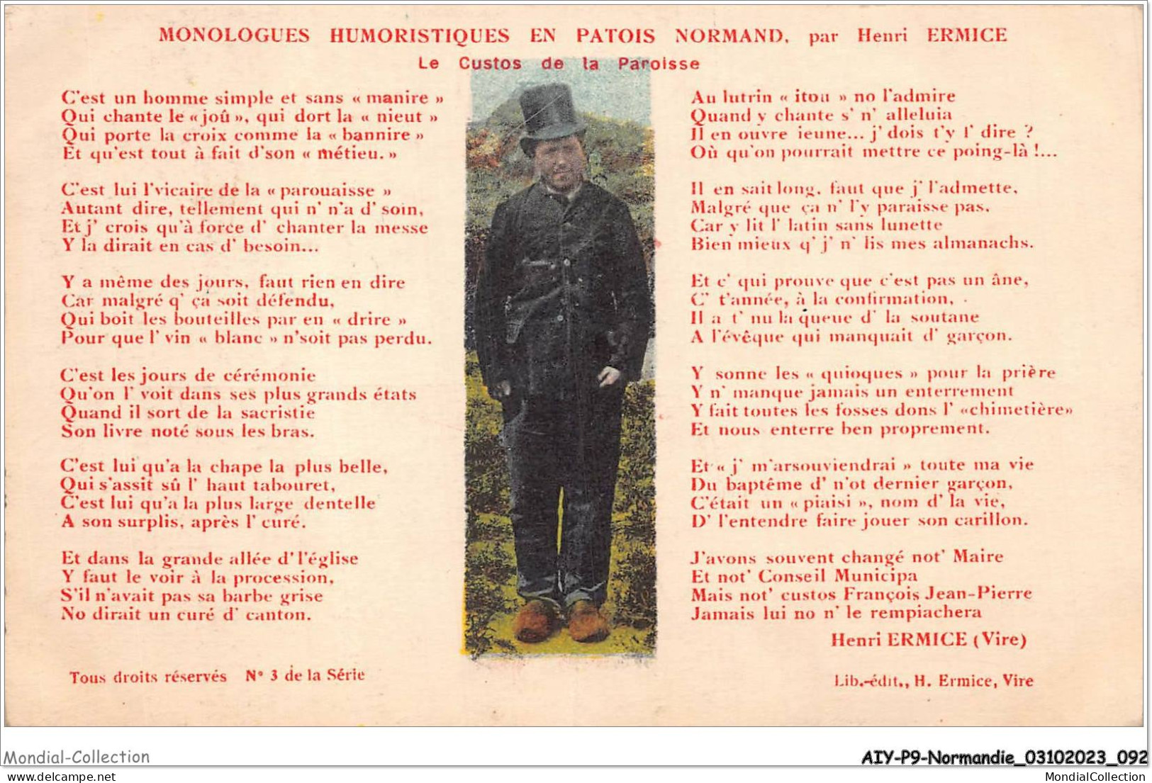 AIYP9-NORMANDIE-0828 - MONOLOGUES HUMORISTIQUES EN PATOIS NORMAND - Par Henri ERMICE - Le Custos De La Paroisse - Basse-Normandie