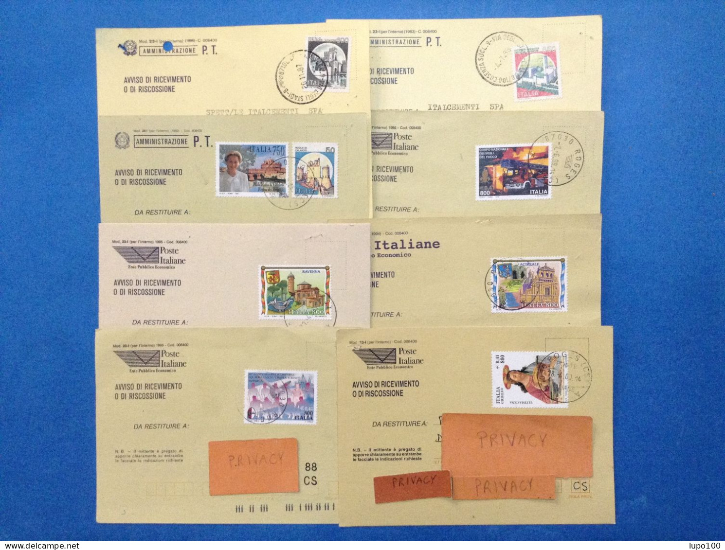 Storia Postale Repubblica Lotto Da 8 Ricevute Di Ritorno Avviso Di Ricevimento - Collections