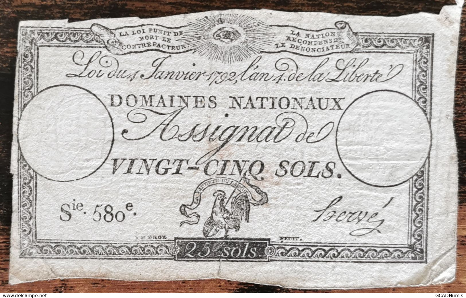 Assignat 25 Sols - 4 Janvier 1792 - Série 580 - Domaine Nationaux - Assegnati