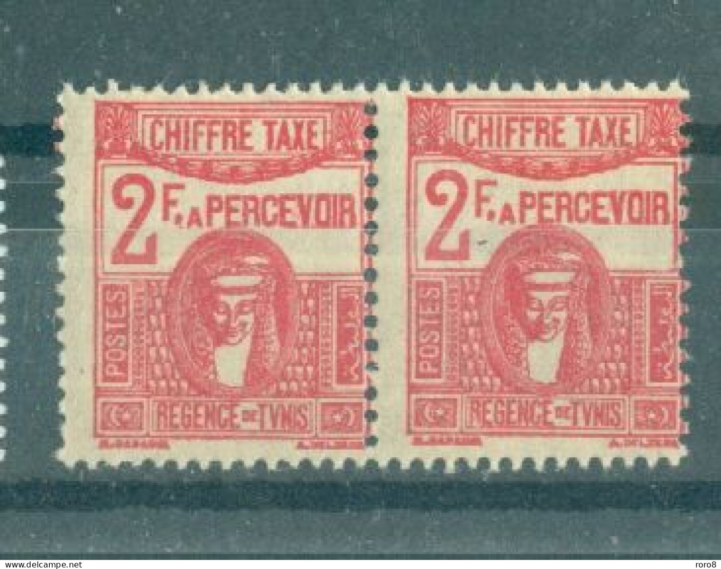 TUNISIE - CHIFFRE TAXE - N°61** X 2 MNH SCAN DU VERSO. Type De 1923-29. Piquage à Cheval. - Unused Stamps