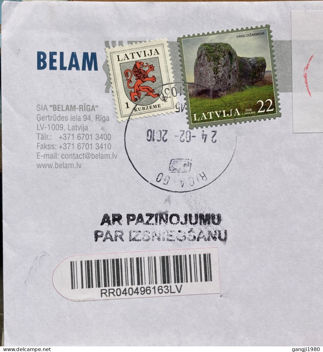 LATVIA 2010, ADVERTISING COVER USED BELAM, METER SELF ADHESIVE STAMP & 2 STAMP, LION, VAIKU DIZAKMENS, RIGA CITY CANCEL. - Lettonia