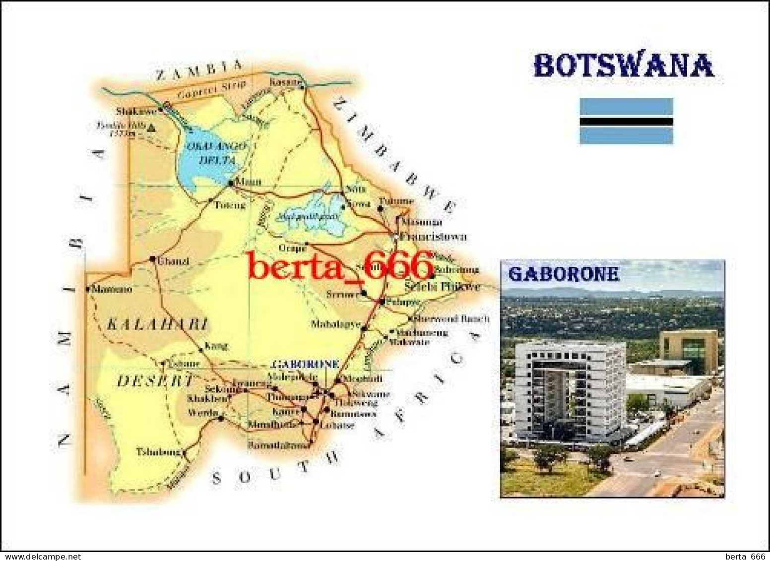 Botswana Country Map New Postcard * Carte Geographique * Landkarte - Botsuana