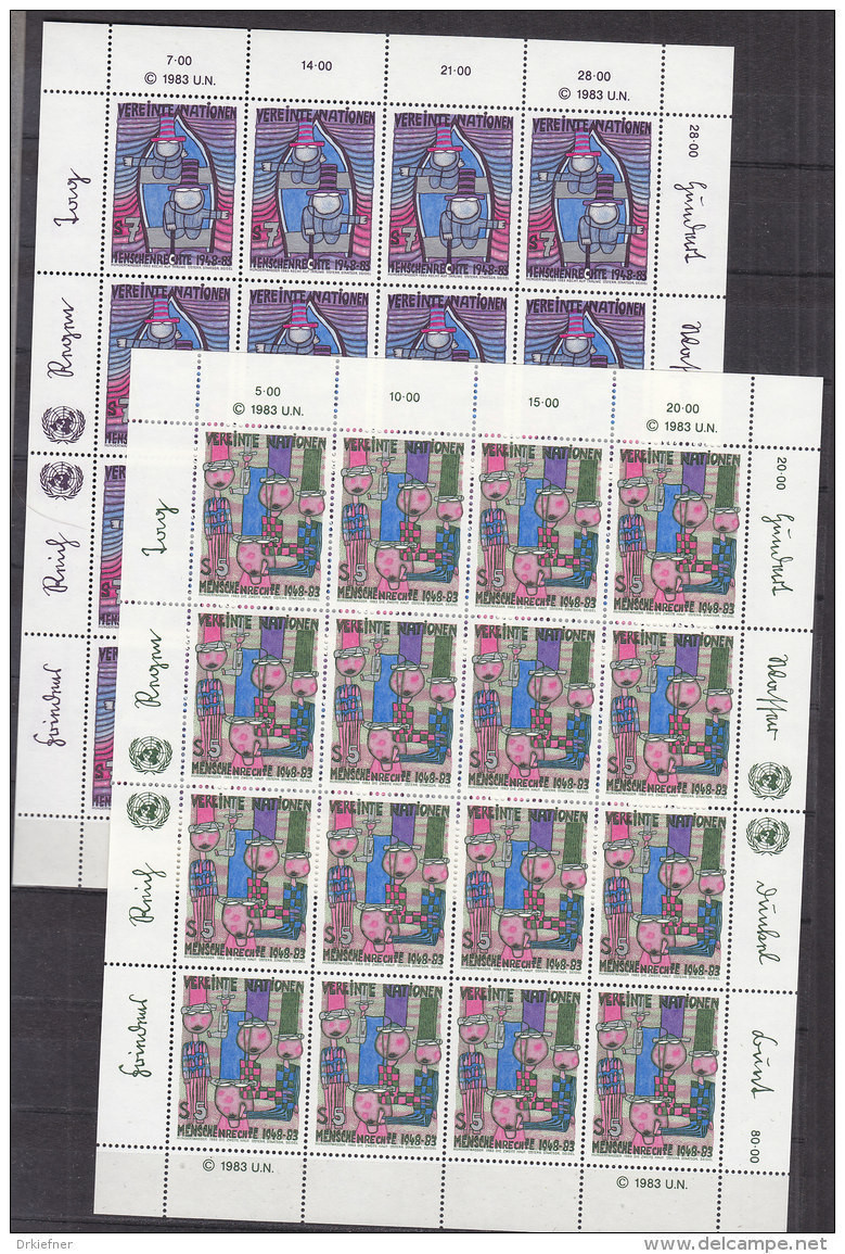 UNO WIEN  36-37, Kleinbogen, Postfrisch **, Friedensreich Hundertwasser, 35. Jahrestag  Menschenrechte 1983 - Blocks & Sheetlets