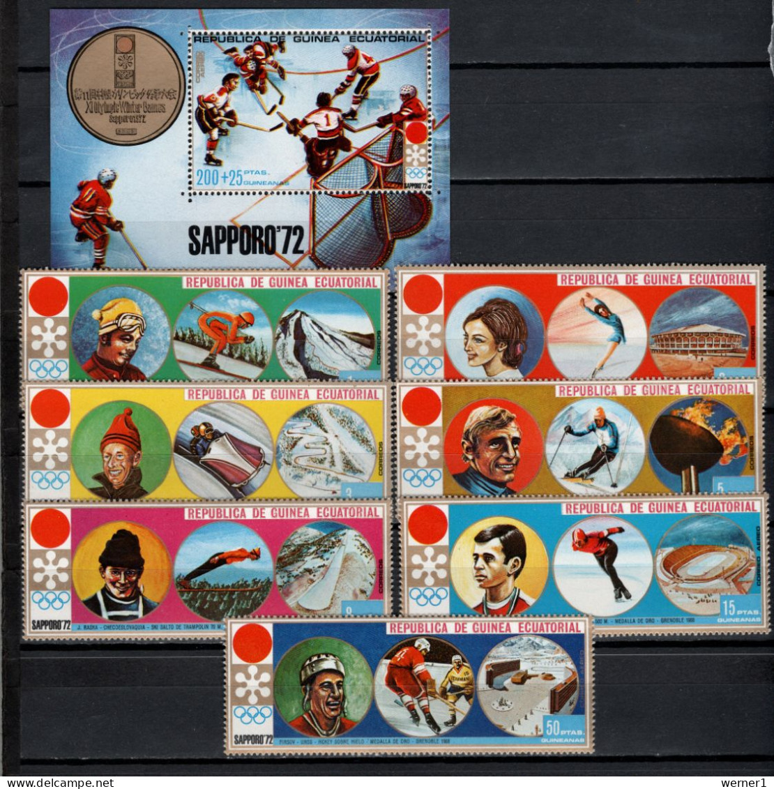 Equatorial Guinea 1972 Olympic Games Sapporo Set Of 7 + S/s MNH - Winter 1972: Sapporo