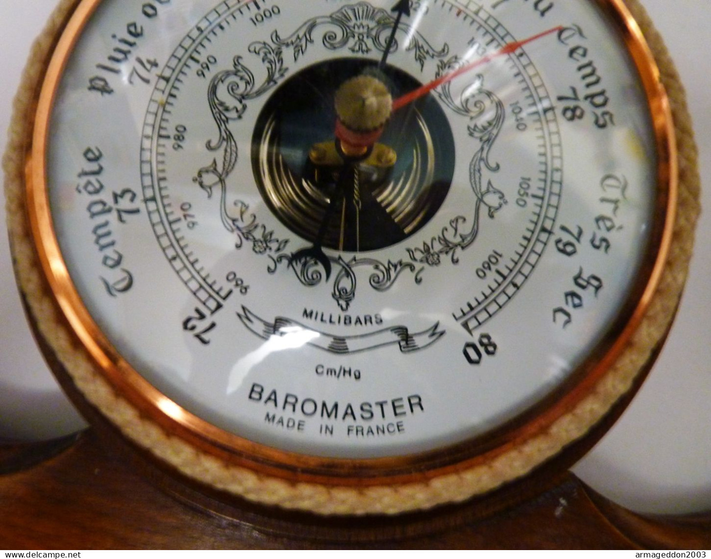 VINTAGE GROS BAROMETRE THERMOMETRE BAROMASTER FRANCE DECOR BOIS ANCRE MARINE - Technics & Instruments