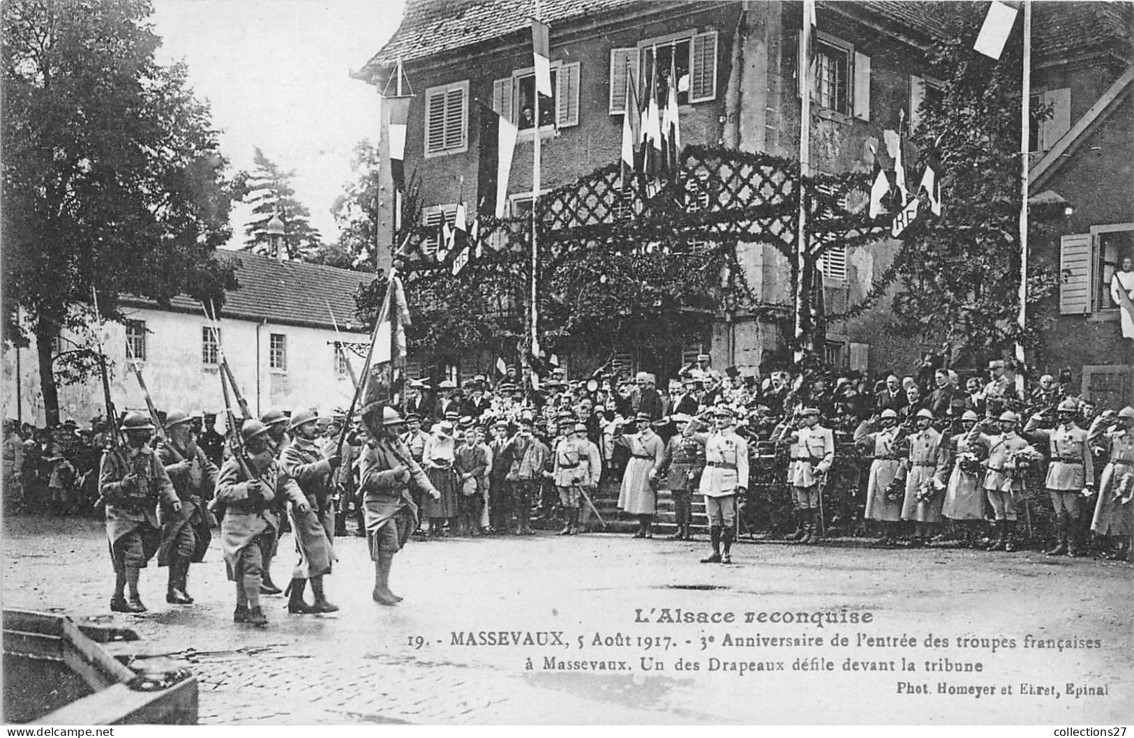 68-MASEVAUX- 5 AOÛT 1917 3eme ANNIVERSAIRE DE L'ENTREE DES TROUPES FRANCAISE A MASSEVAUX UNE DES DRAPEAUX... - Masevaux