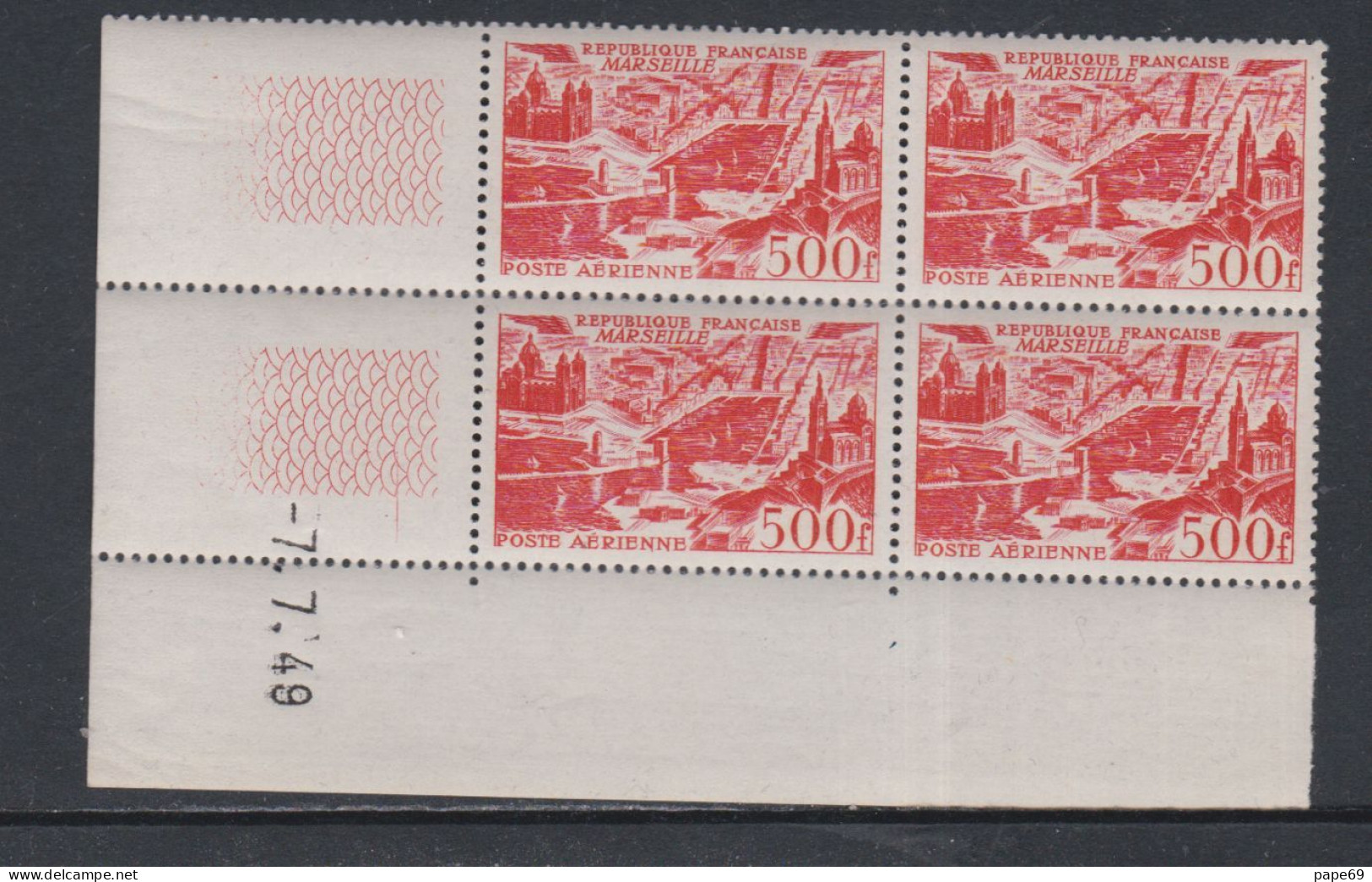 France P. A. N° 27 XX Marseille En Bloc De 4 Coin Daté Du 7 . 7  . 49 ;  Sans Charnière, TB - Airmail