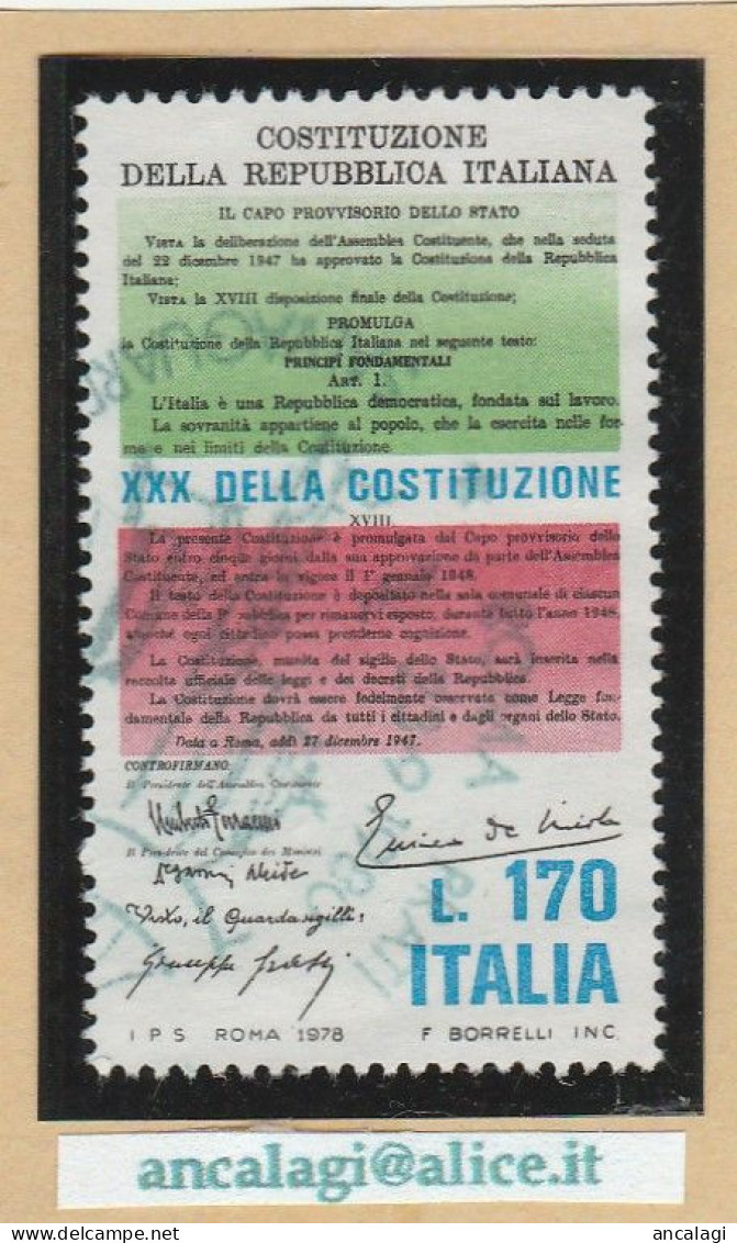 USATI ITALIA 1978 - Ref.0393A "ANNIVERSARIO COSTITUZIONE" 1 Val. - - 1971-80: Oblitérés